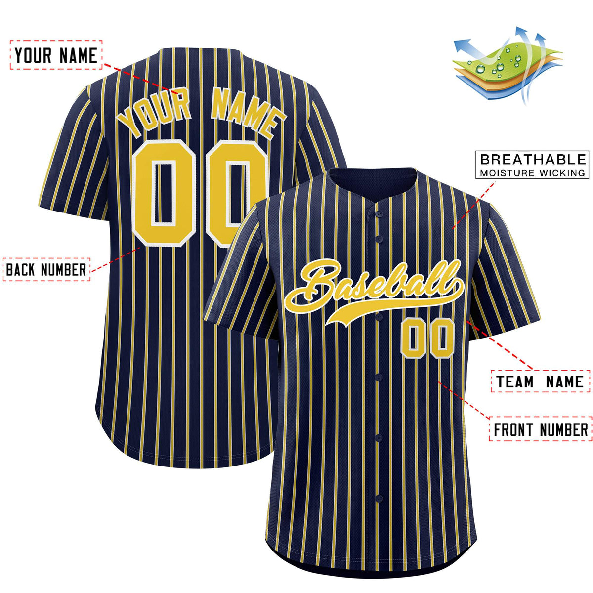 Custom Navy White Tricolor Stripe Fashion Authentic Baseball Jersey