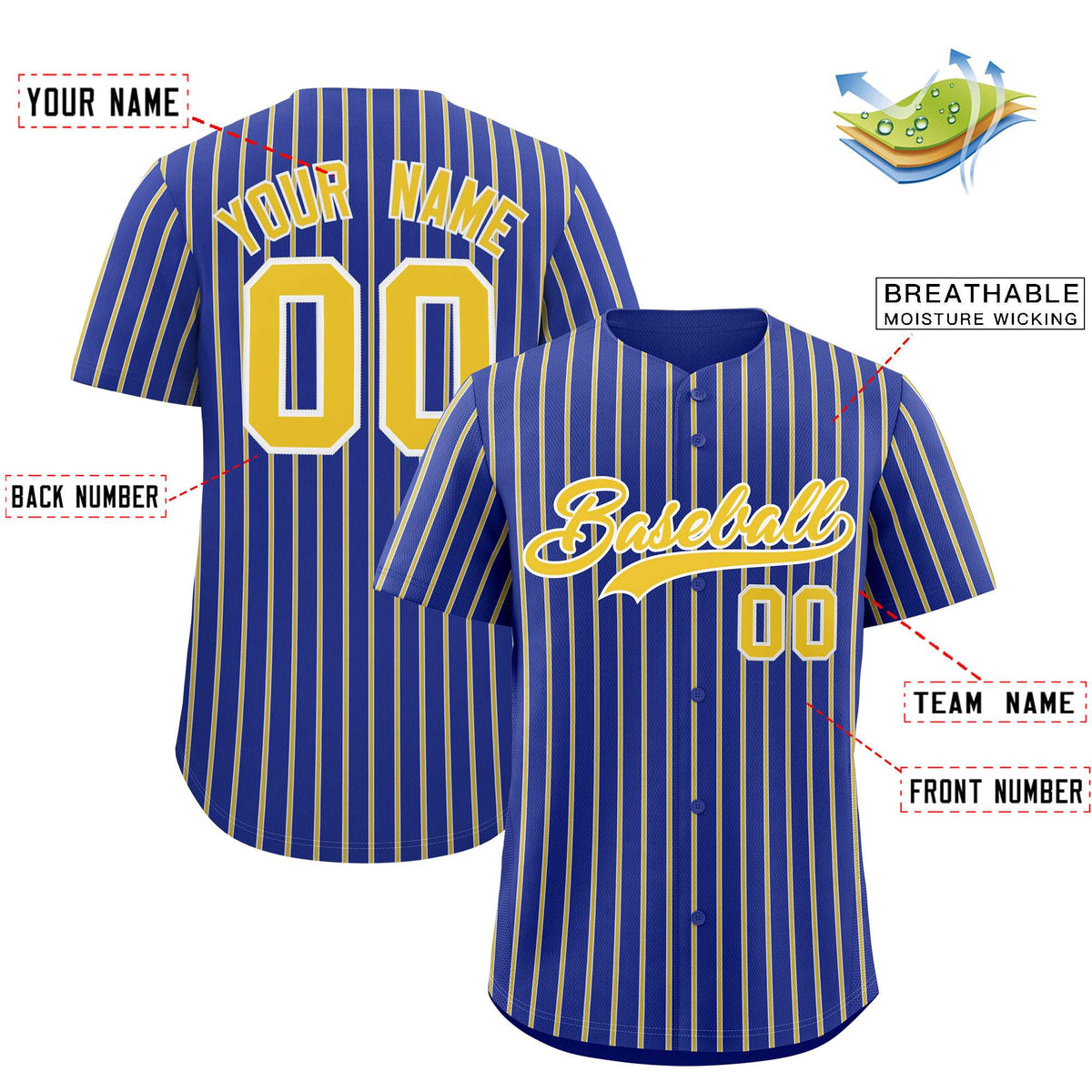 Custom Royal White Tricolor Stripe Fashion Authentic Baseball Jersey