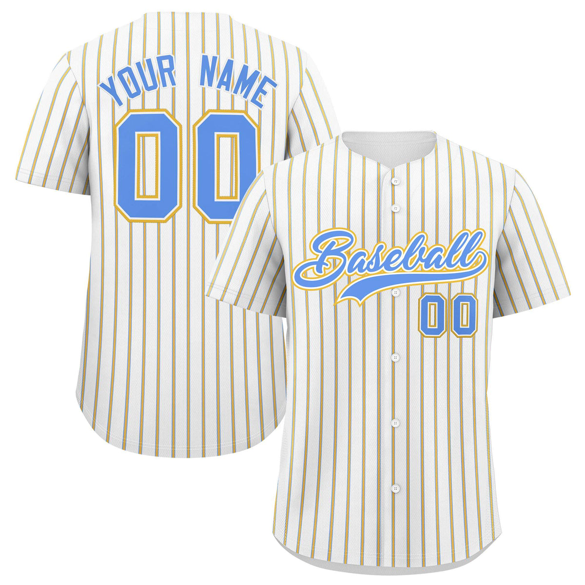 Custom White Powder Blue Tricolor Stripe Fashion Authentic Baseball Jersey