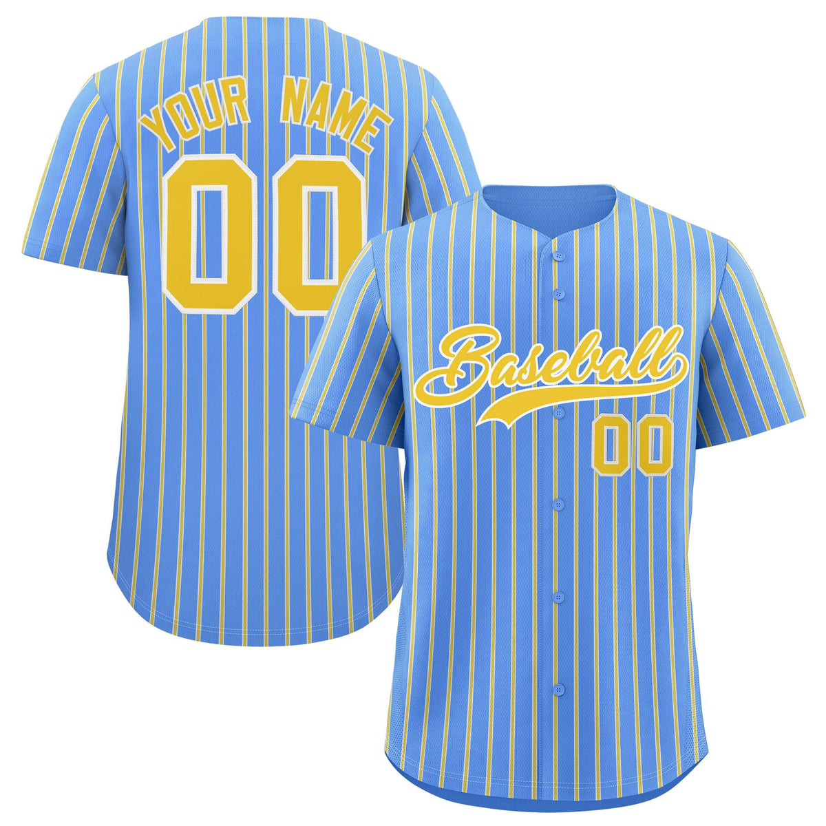 Custom Powder Blue White Tricolor Stripe Fashion Authentic Baseball Jersey