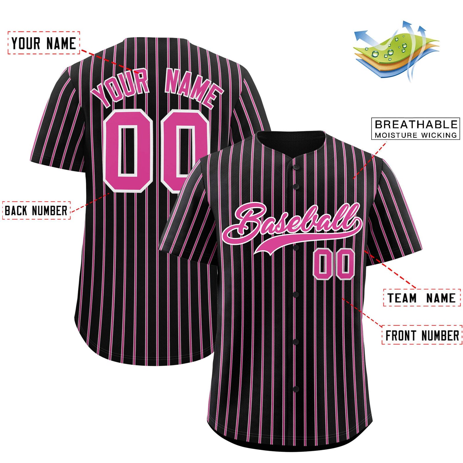 Custom Black White Tricolor Stripe Fashion Authentic Baseball Jersey