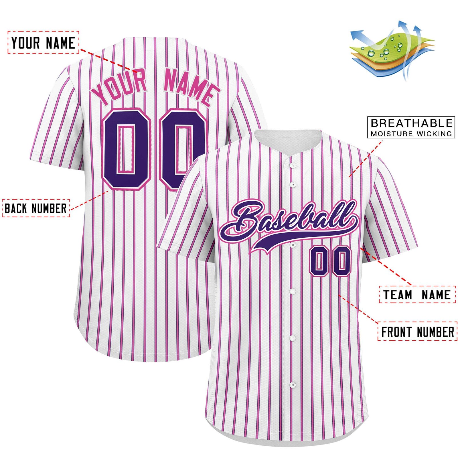 Custom White Purple Tricolor Stripe Fashion Authentic Baseball Jersey