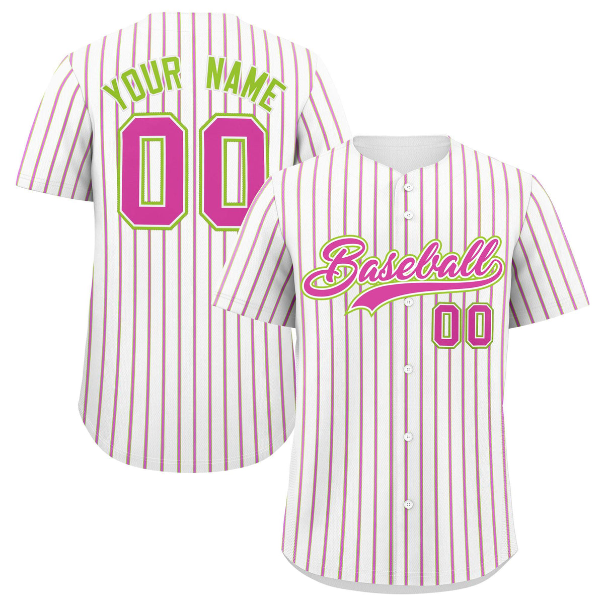 Custom White Neon Green Tricolor Stripe Fashion Authentic Baseball Jersey