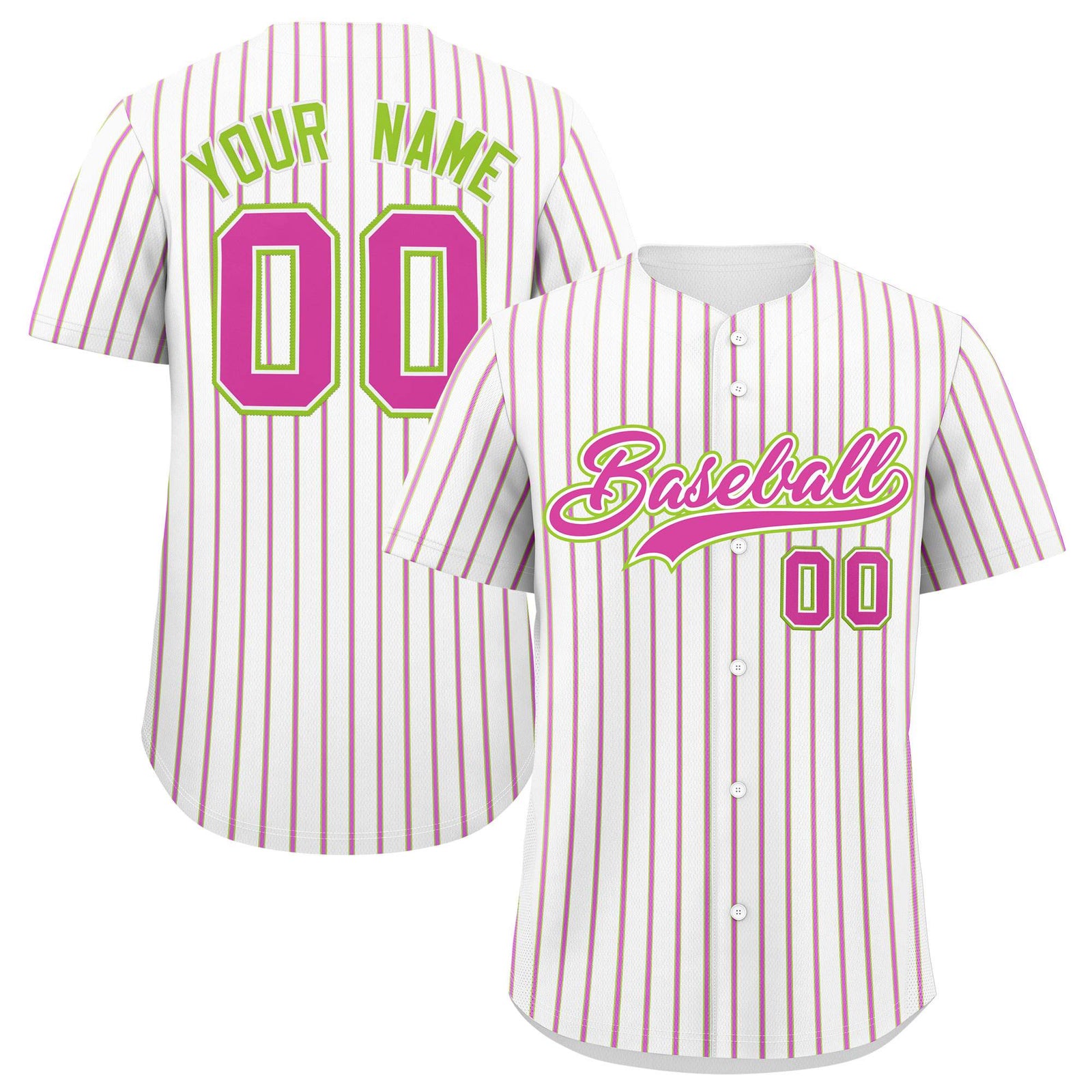Custom White Neon Green Tricolor Stripe Fashion Authentic Baseball Jersey