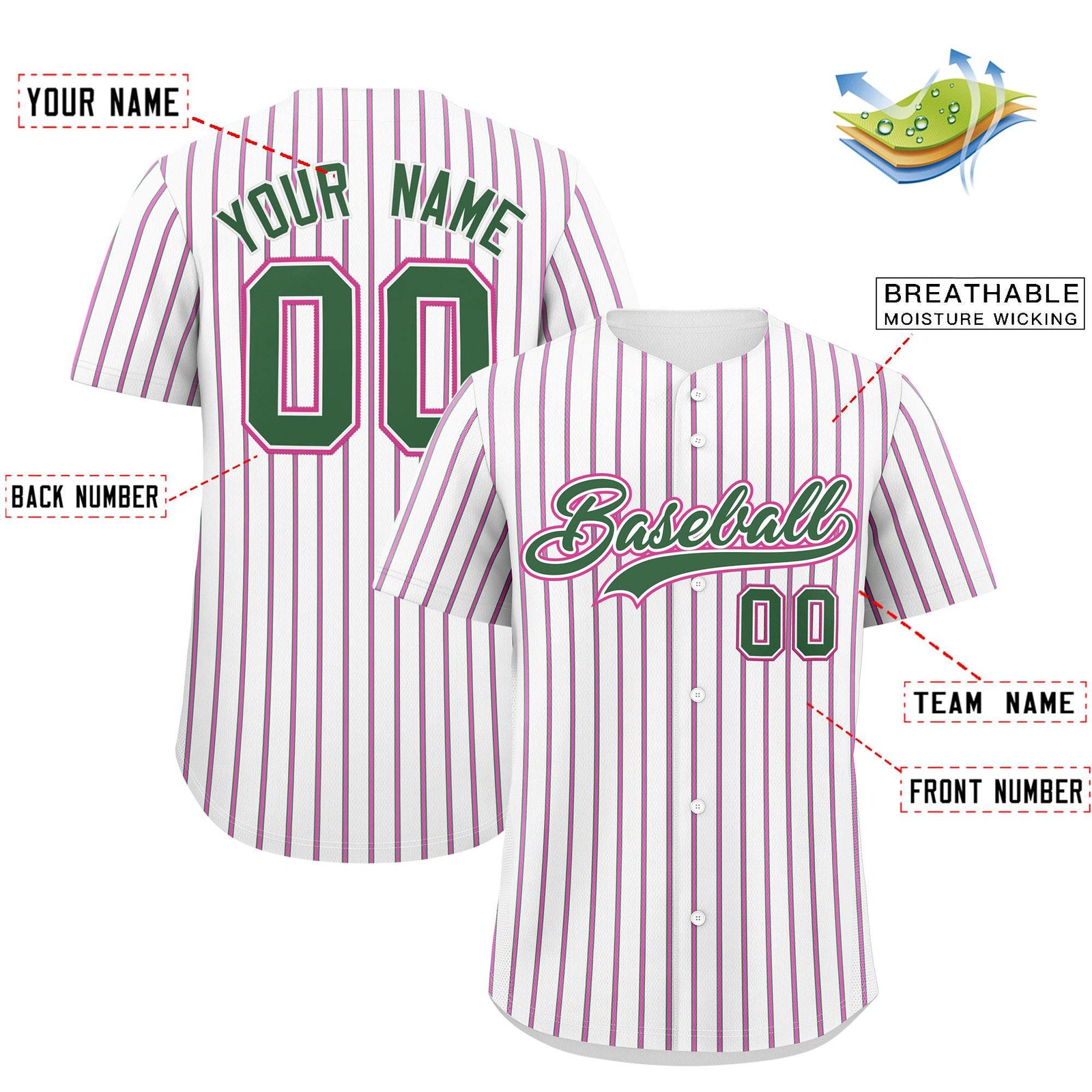 Custom White Kelly Green Tricolor Stripe Fashion Authentic Baseball Jersey