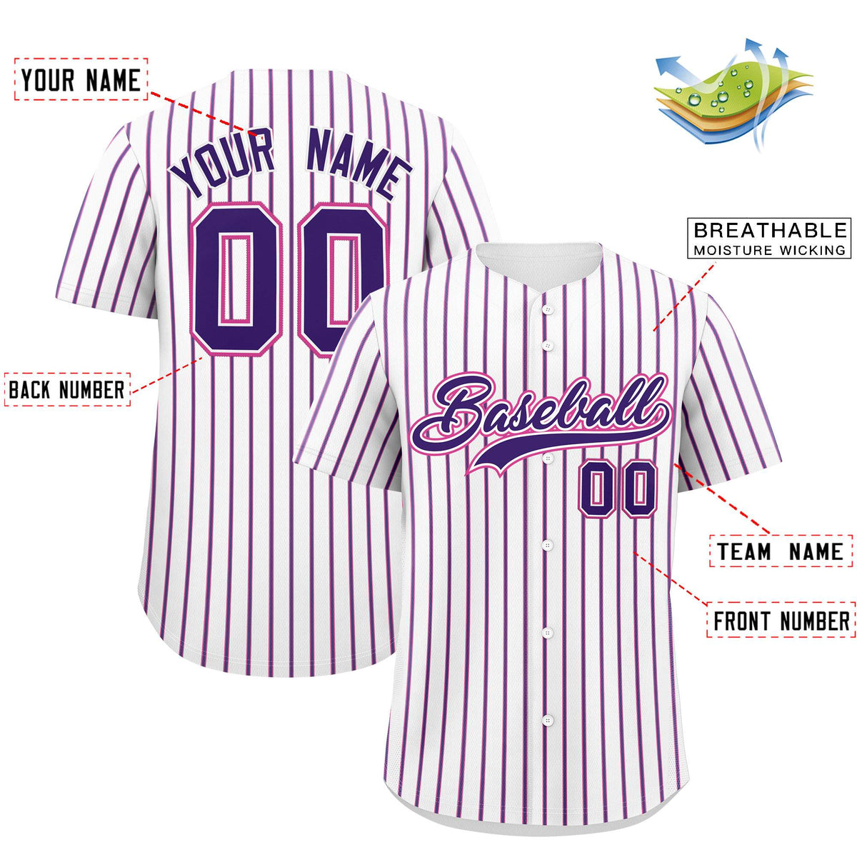 Custom White Pink Tricolor Stripe Fashion Authentic Baseball Jersey