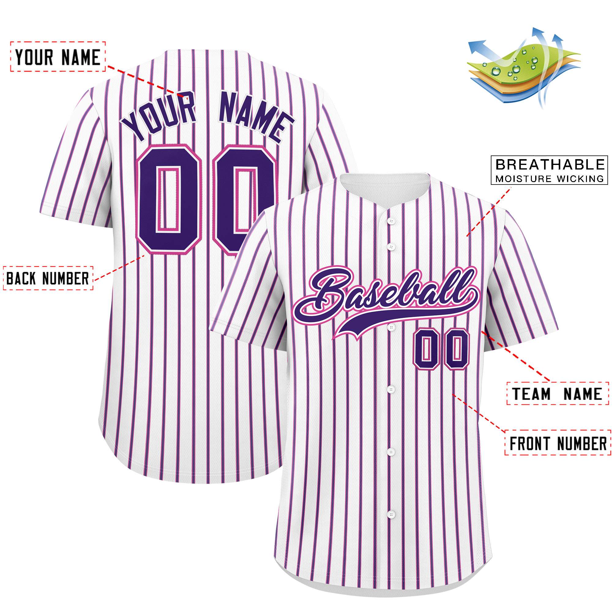 Custom White Pink Tricolor Stripe Fashion Authentic Baseball Jersey