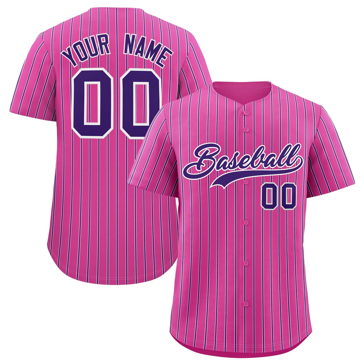 Custom Pink White Tricolor Stripe Fashion Authentic Baseball Jersey