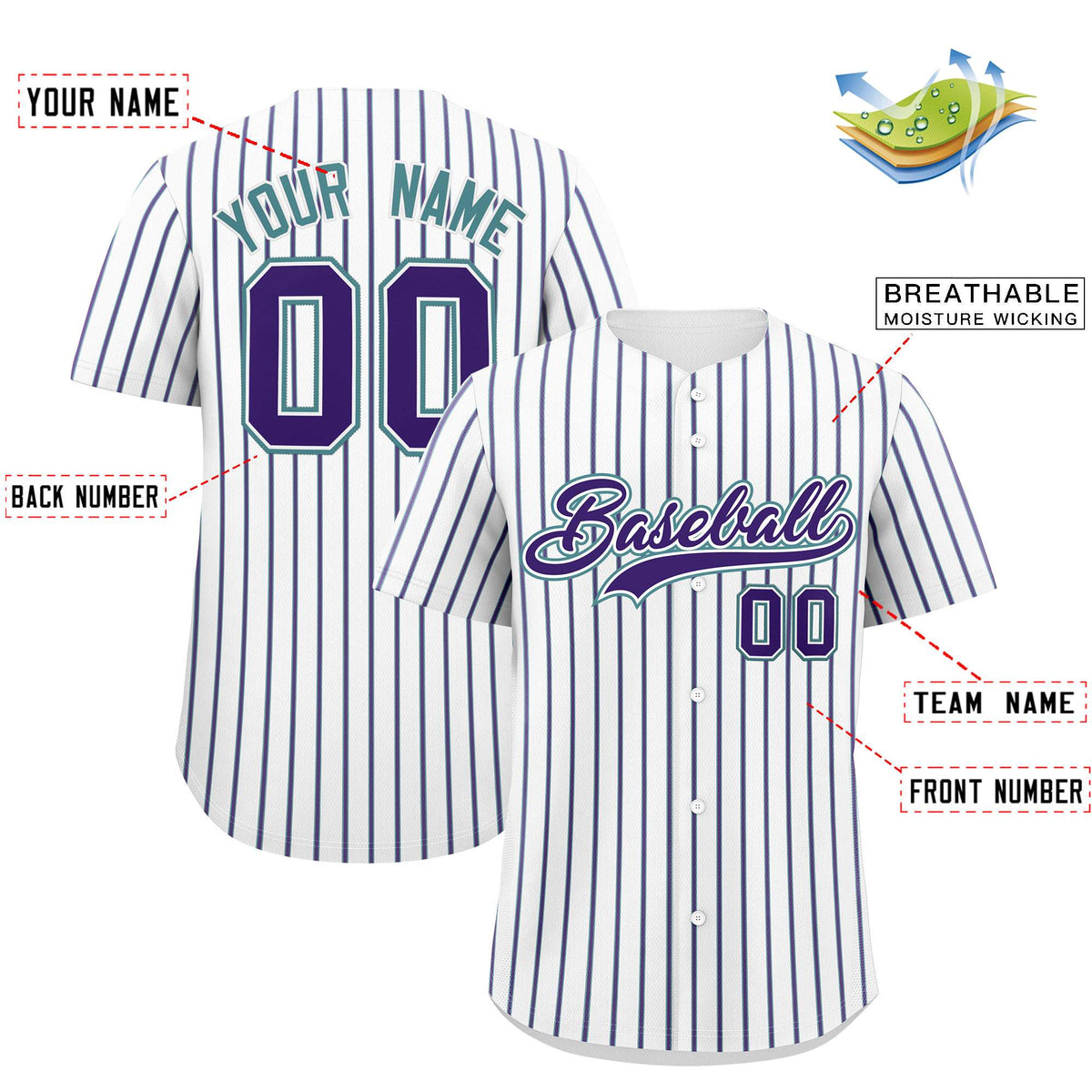 Custom White Aqua Tricolor Stripe Fashion Authentic Baseball Jersey