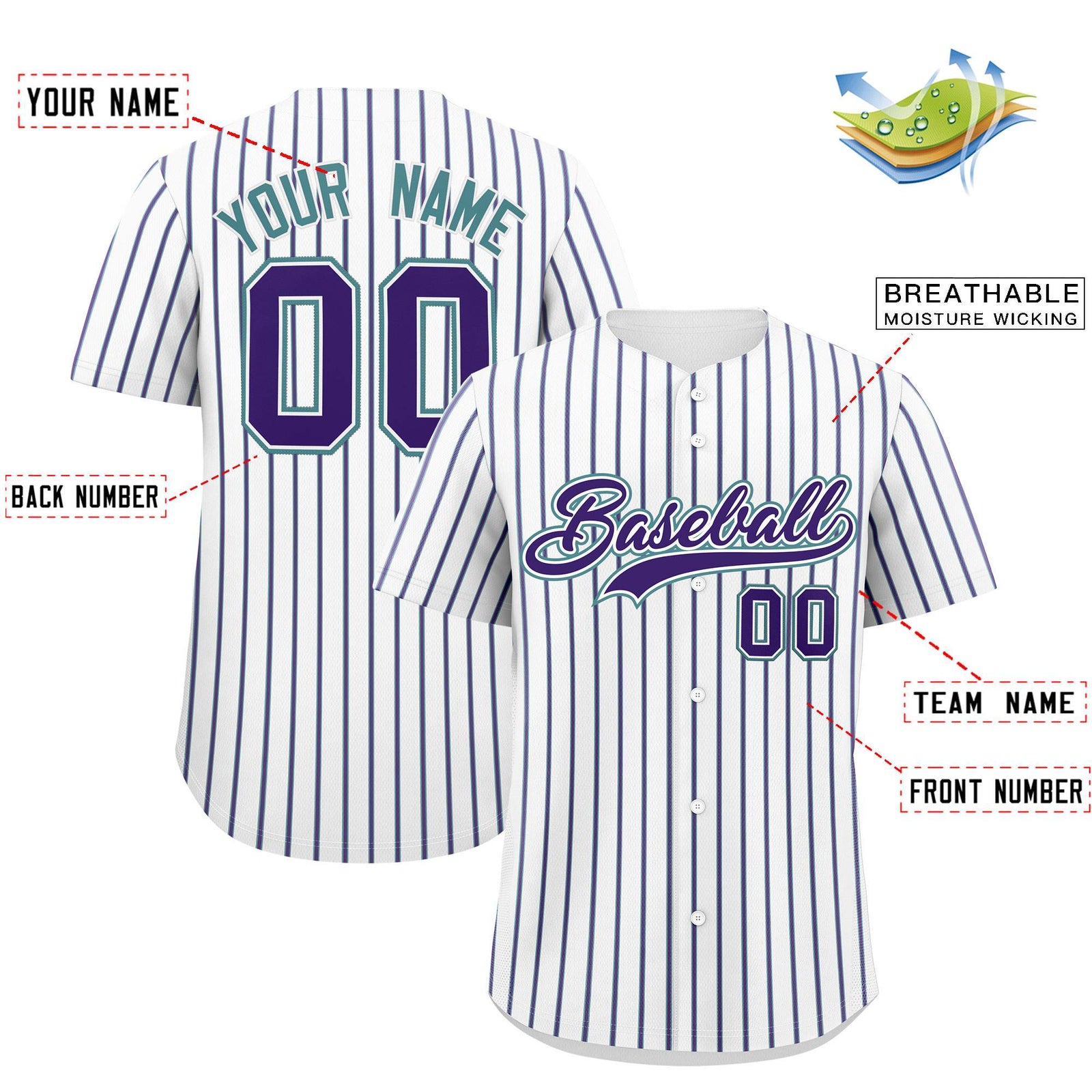 Custom White Aqua Tricolor Stripe Fashion Authentic Baseball Jersey