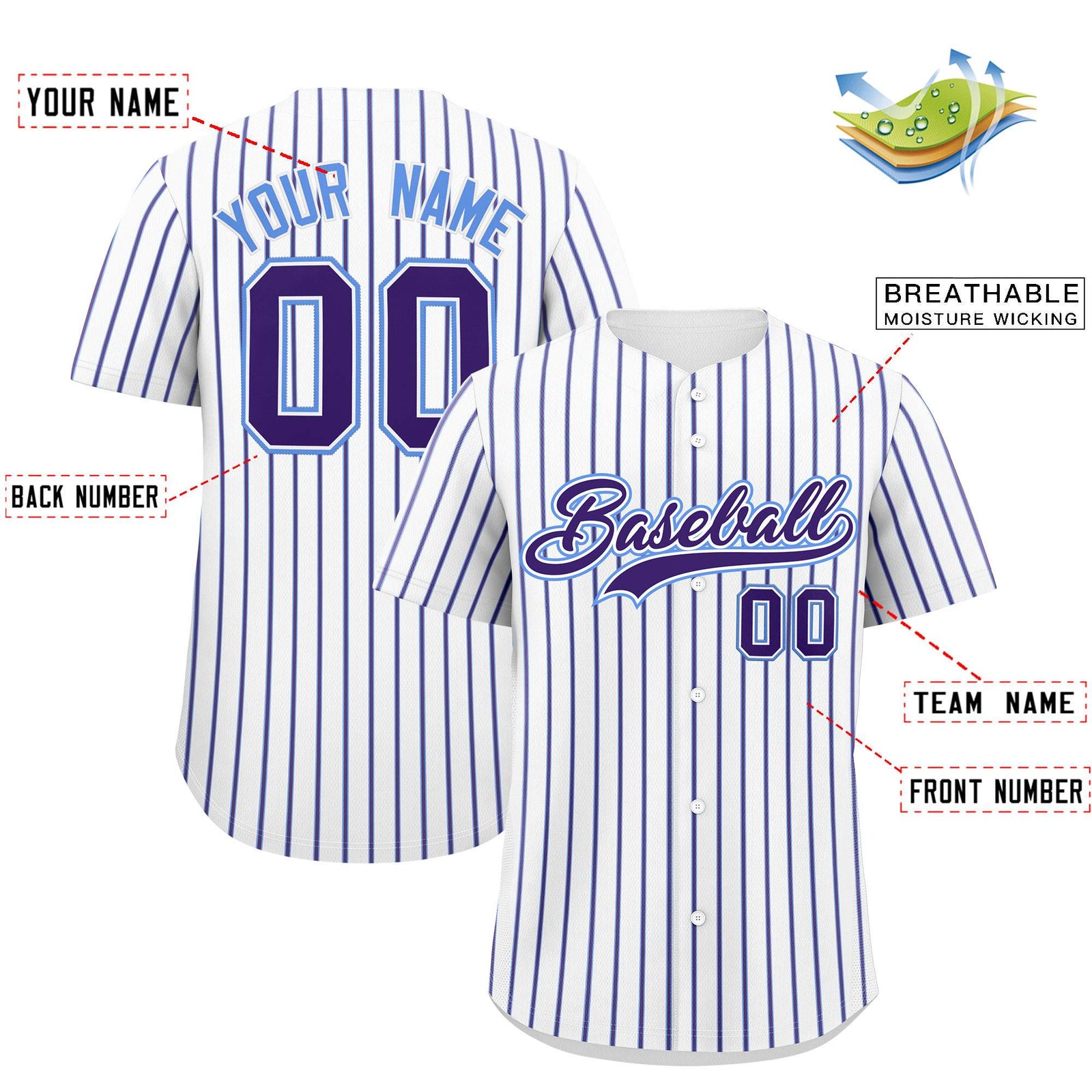 Custom White Powder Blue Tricolor Stripe Fashion Authentic Baseball Jersey