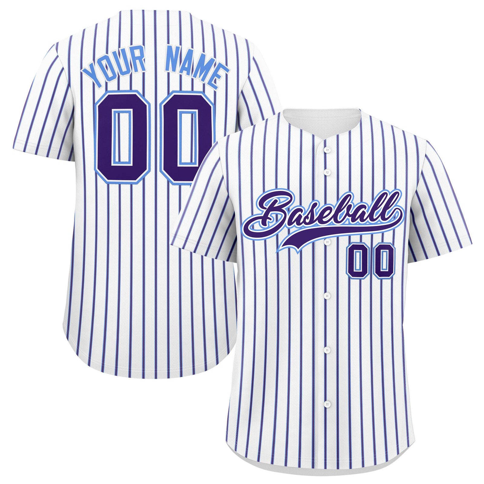 Custom White Powder Blue Tricolor Stripe Fashion Authentic Baseball Jersey