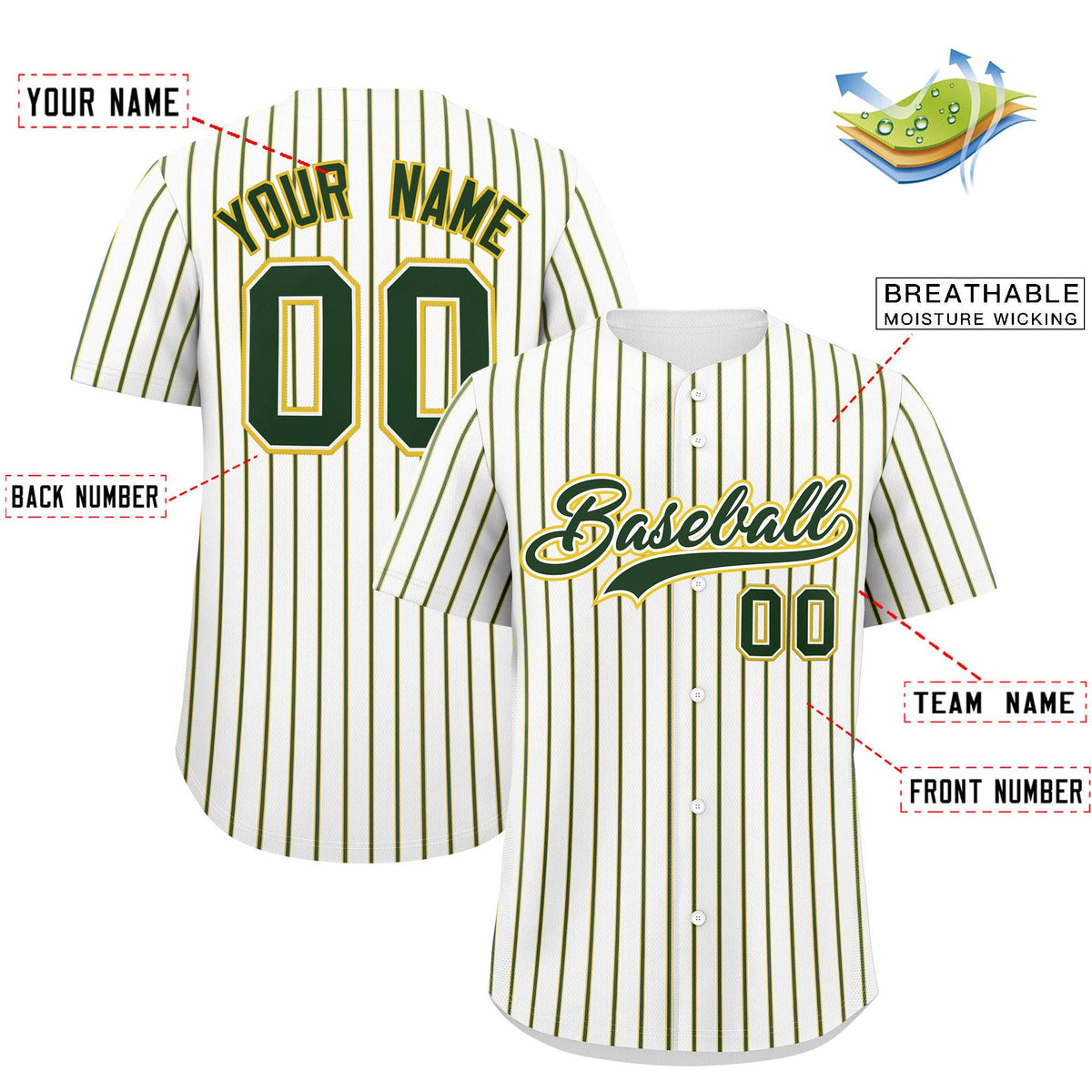 Custom White Gold Tricolor Stripe Fashion Authentic Baseball Jersey