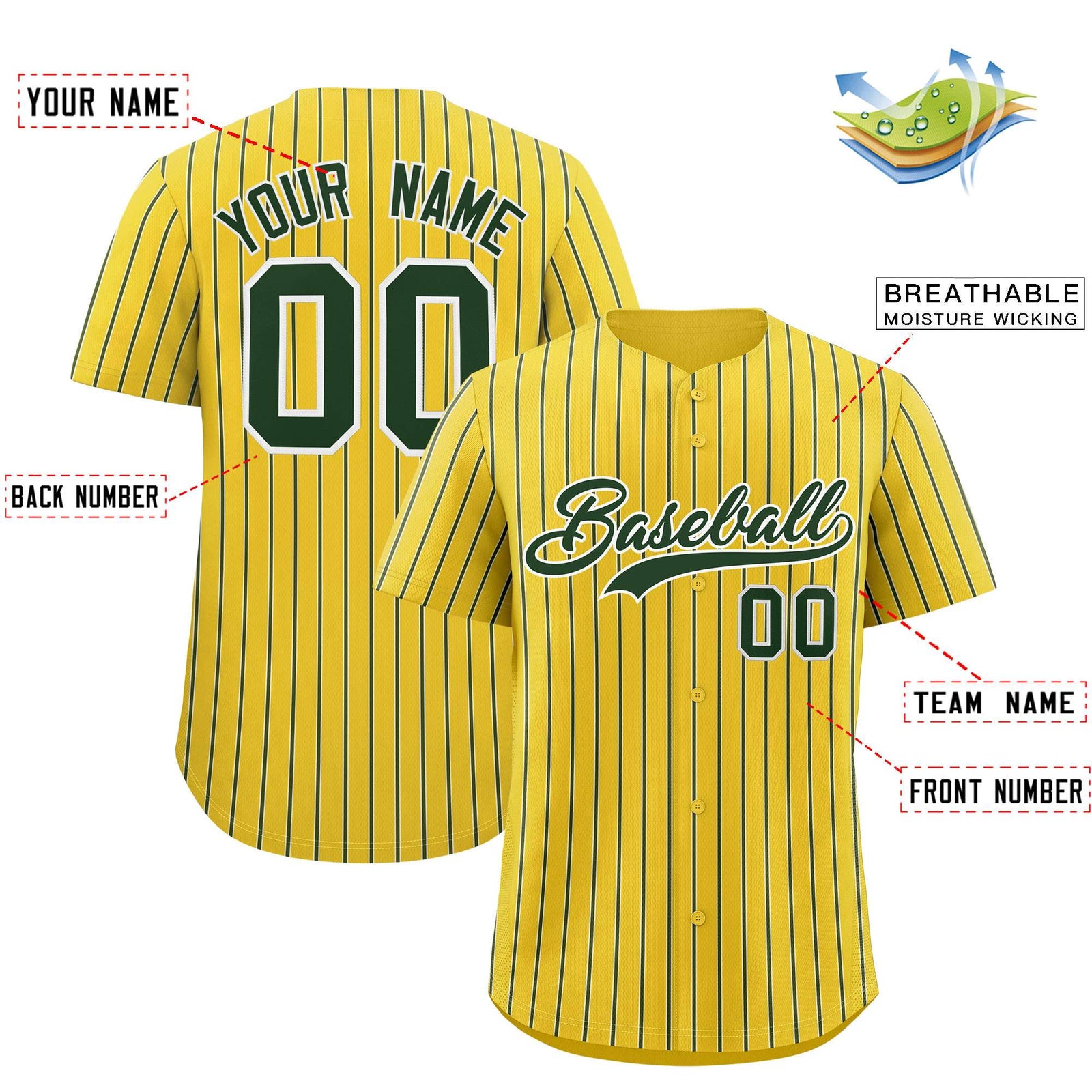 Custom Gold White Tricolor Stripe Fashion Authentic Baseball Jersey