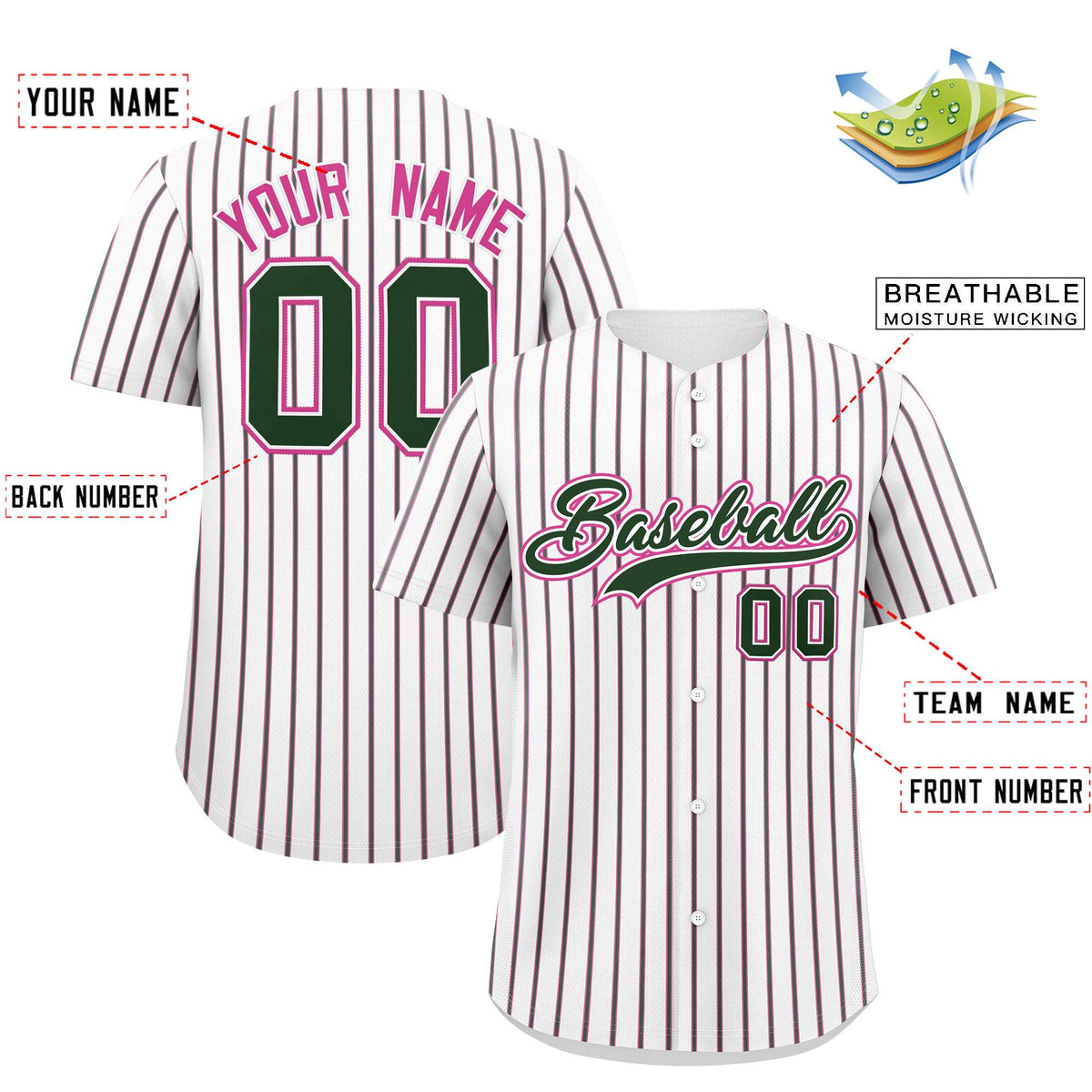 Custom White Pink Tricolor Stripe Fashion Authentic Baseball Jersey