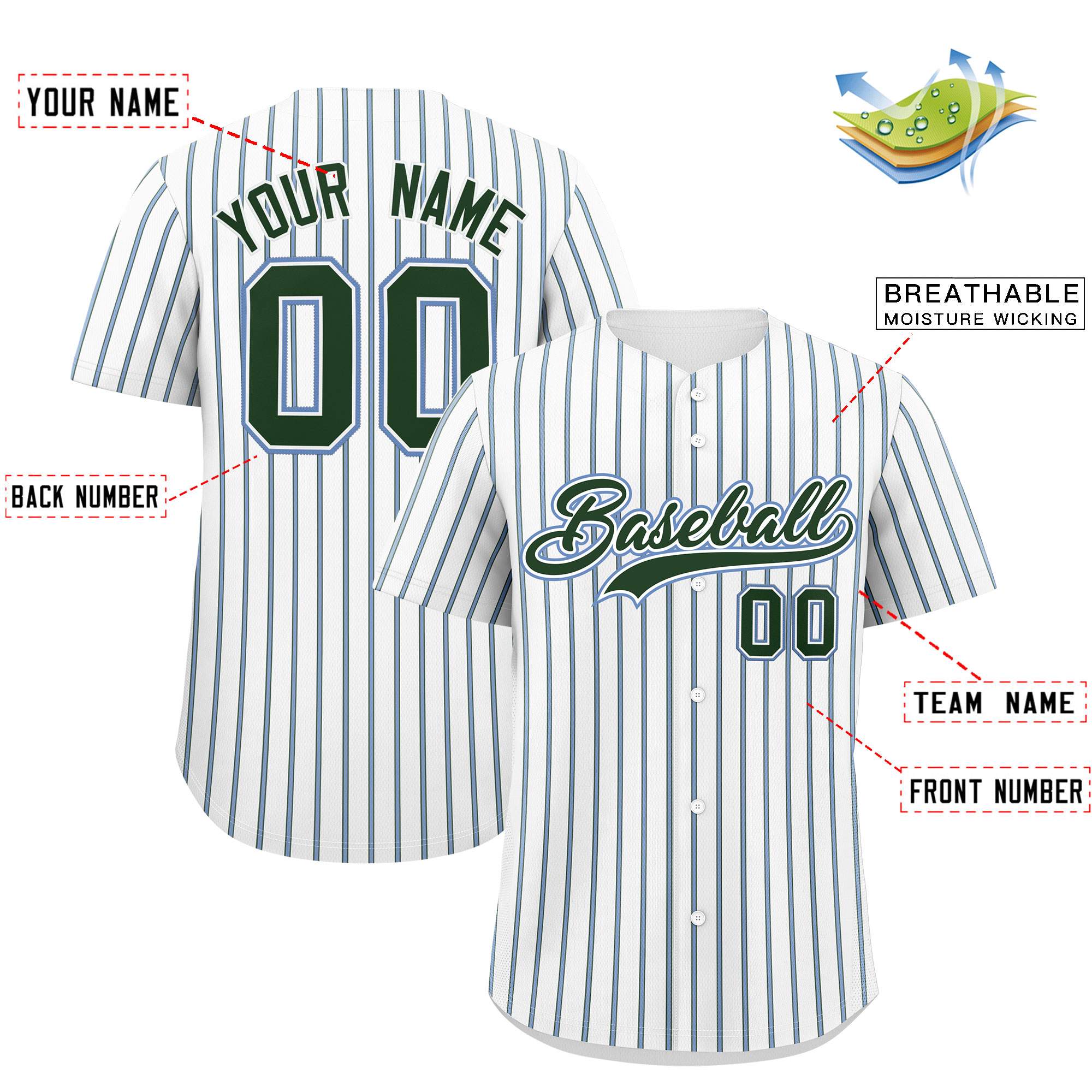 Custom White Light Blue Tricolor Stripe Fashion Authentic Baseball Jersey