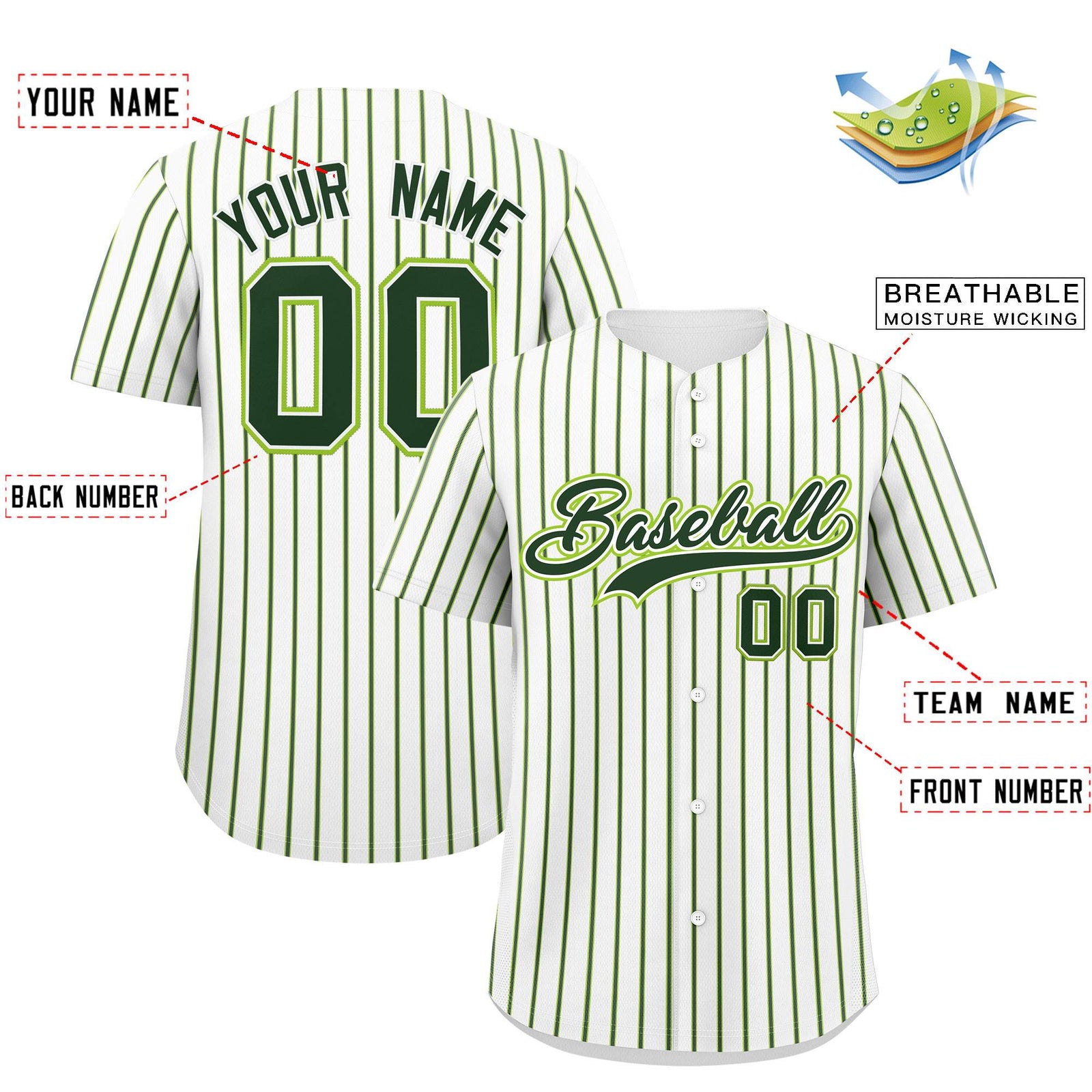 Custom White Neon Green Tricolor Stripe Fashion Authentic Baseball Jersey