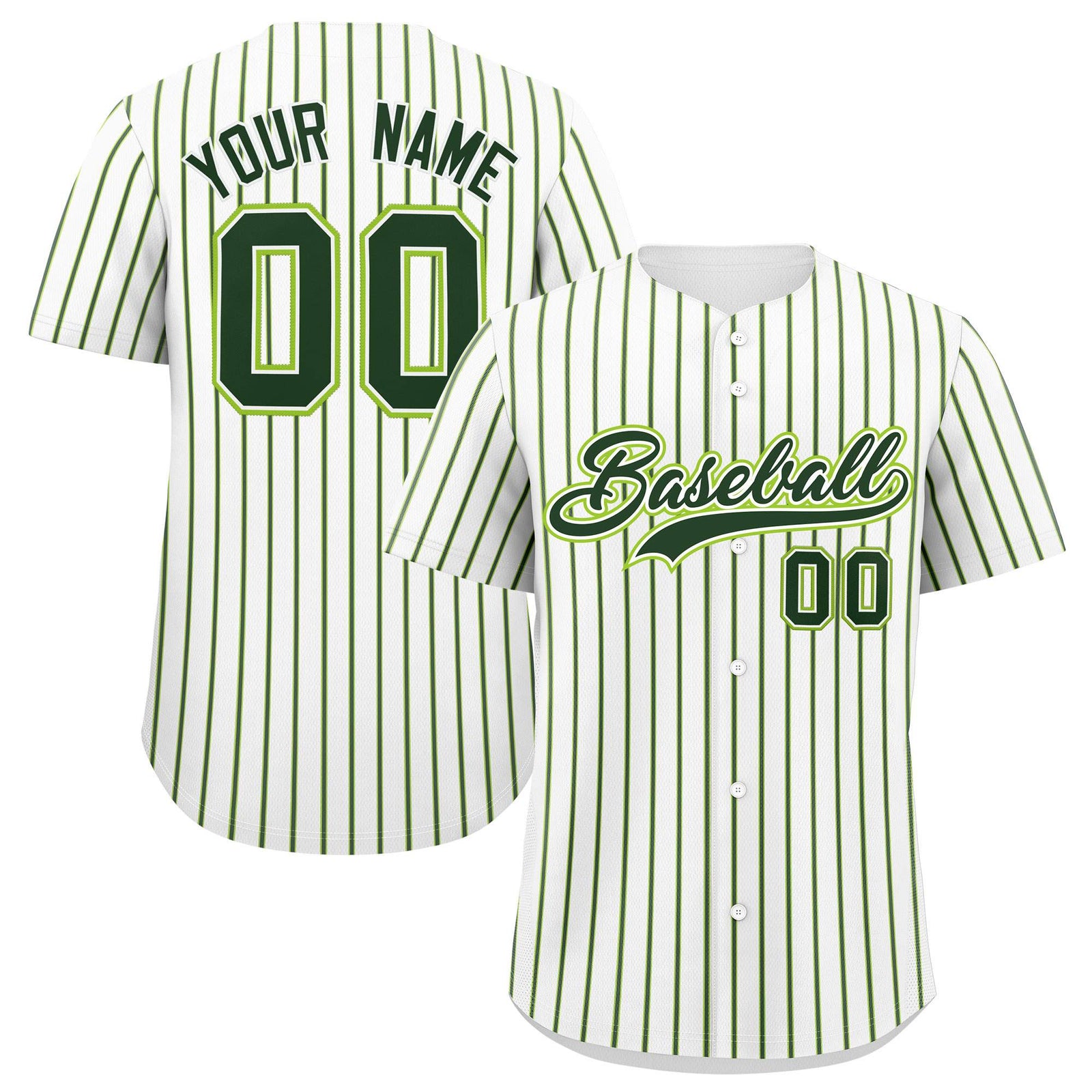 Custom White Neon Green Tricolor Stripe Fashion Authentic Baseball Jersey
