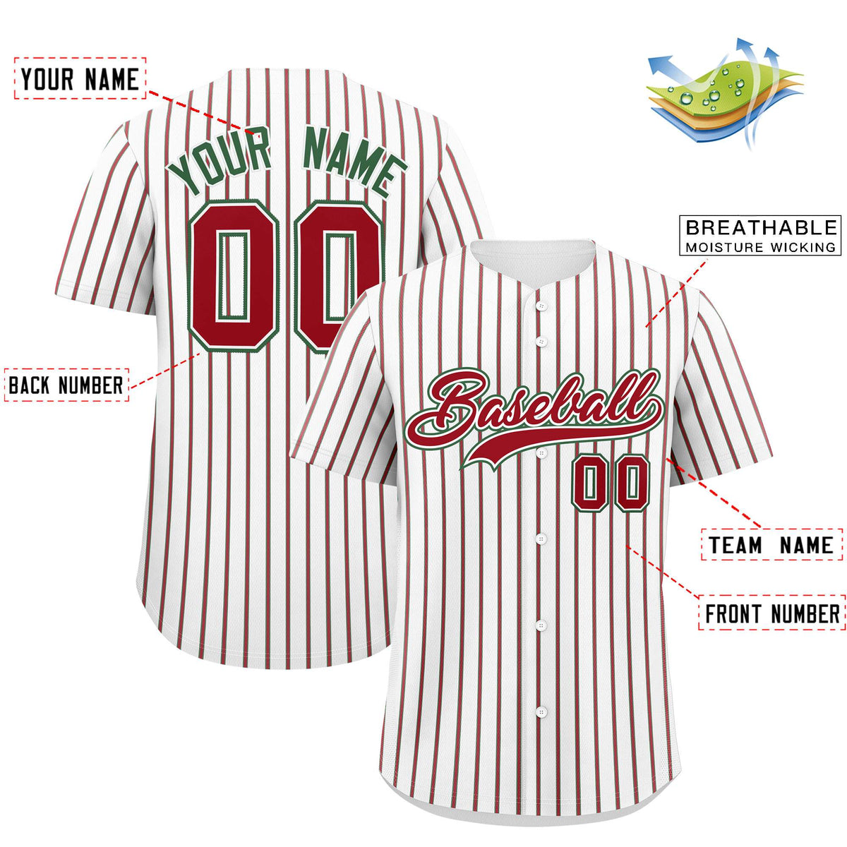 Custom White Kelly Green Tricolor Stripe Fashion Authentic Baseball Jersey