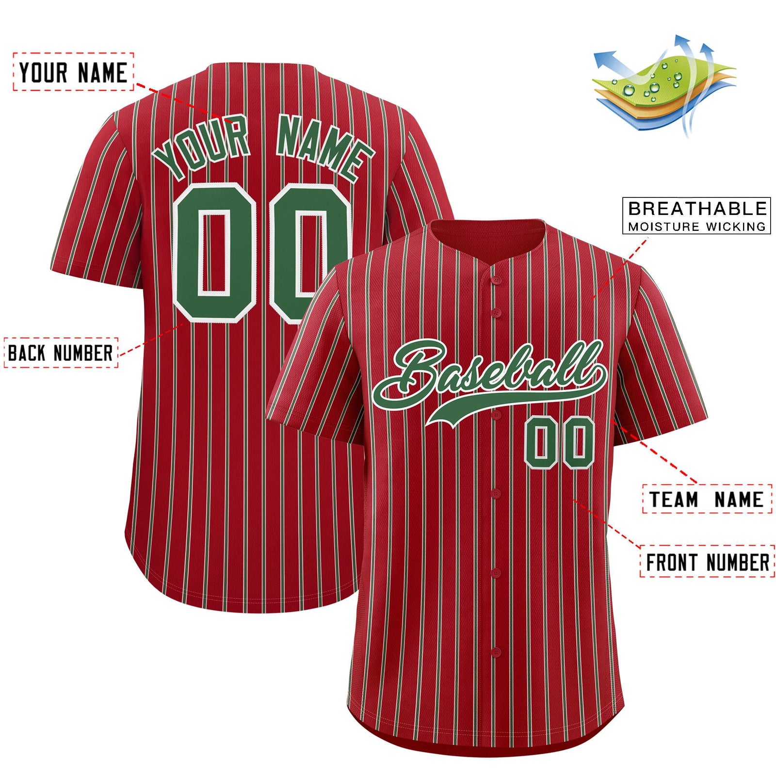 Custom Red White Tricolor Stripe Fashion Authentic Baseball Jersey