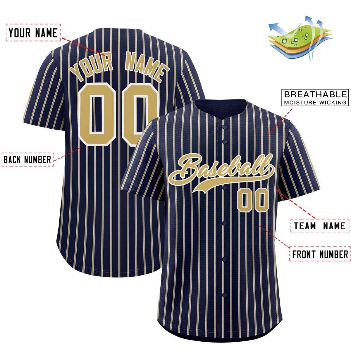 Custom Navy White Tricolor Stripe Fashion Authentic Baseball Jersey
