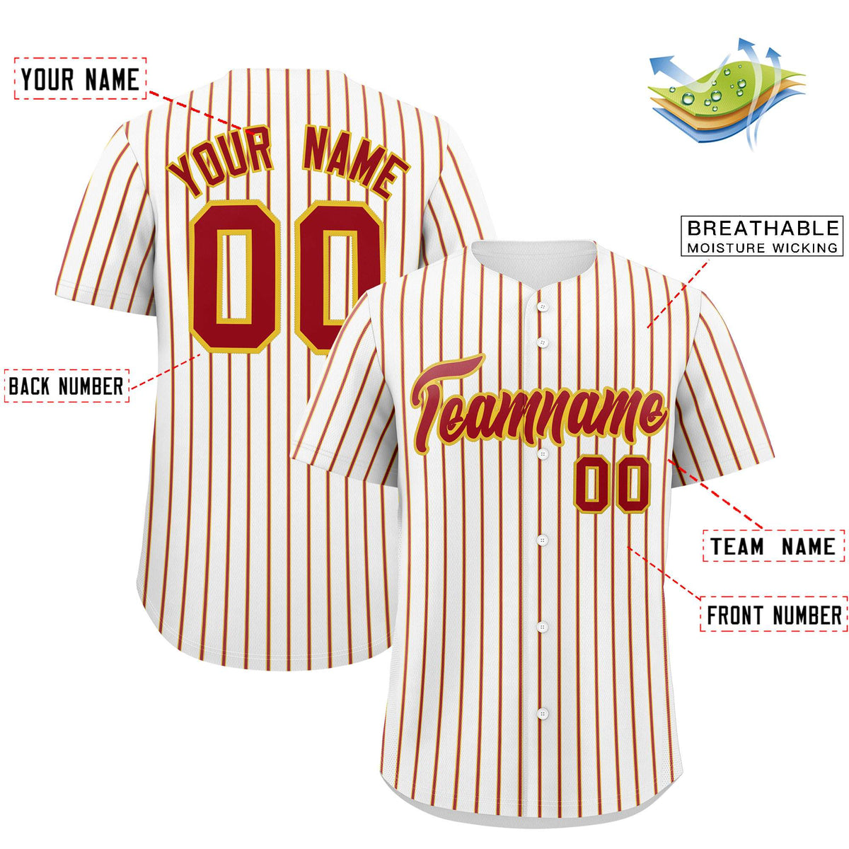 Custom White Gold Tricolor Stripe Fashion Authentic Baseball Jersey