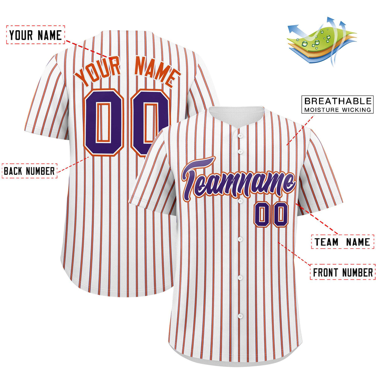 Custom White Purple Tricolor Stripe Fashion Authentic Baseball Jersey