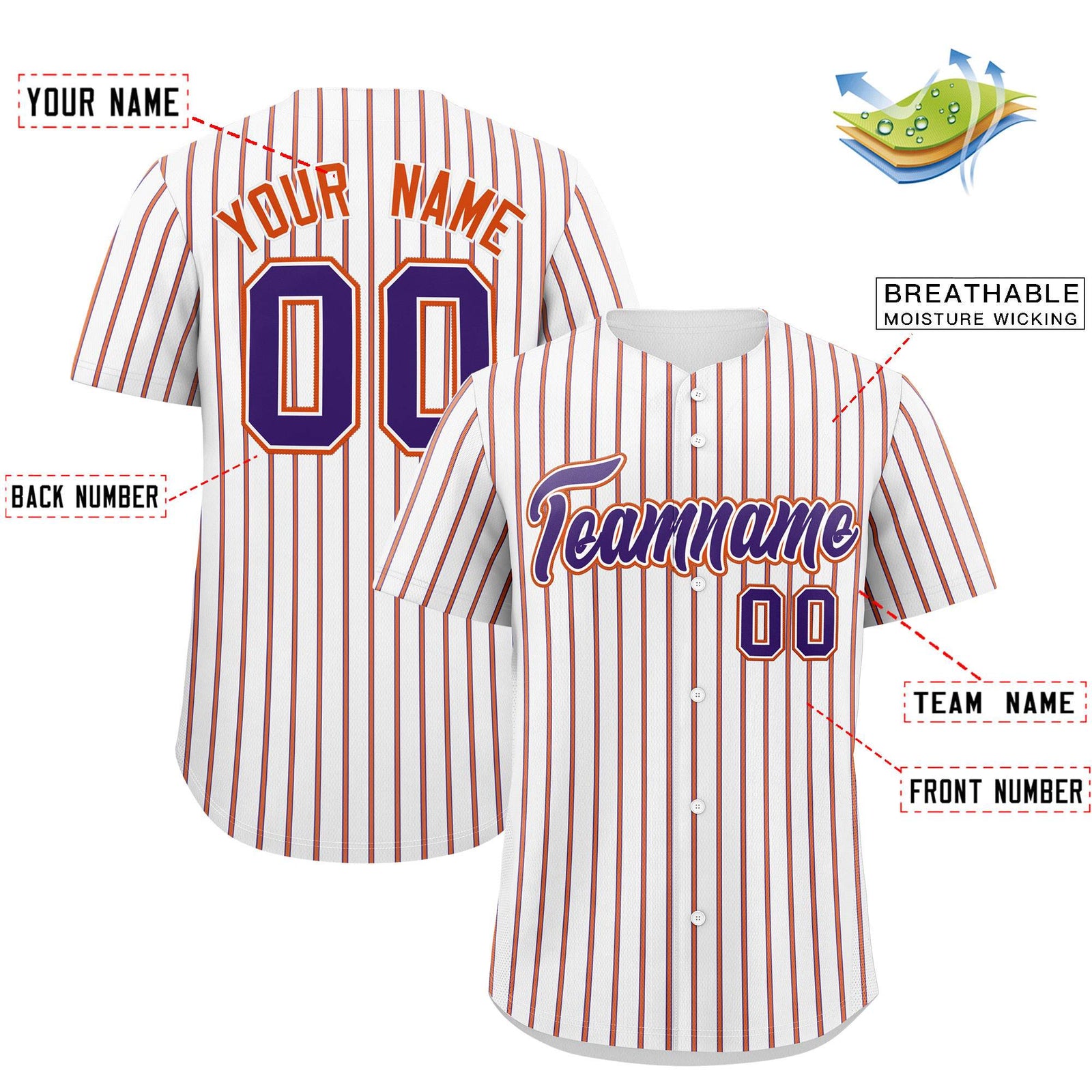 Custom White Purple Tricolor Stripe Fashion Authentic Baseball Jersey