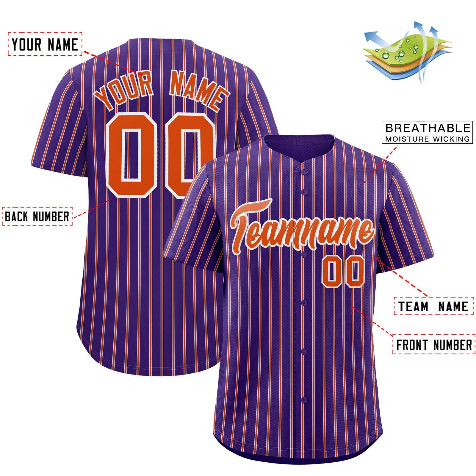 Custom Purple White Tricolor Stripe Fashion Authentic Baseball Jersey