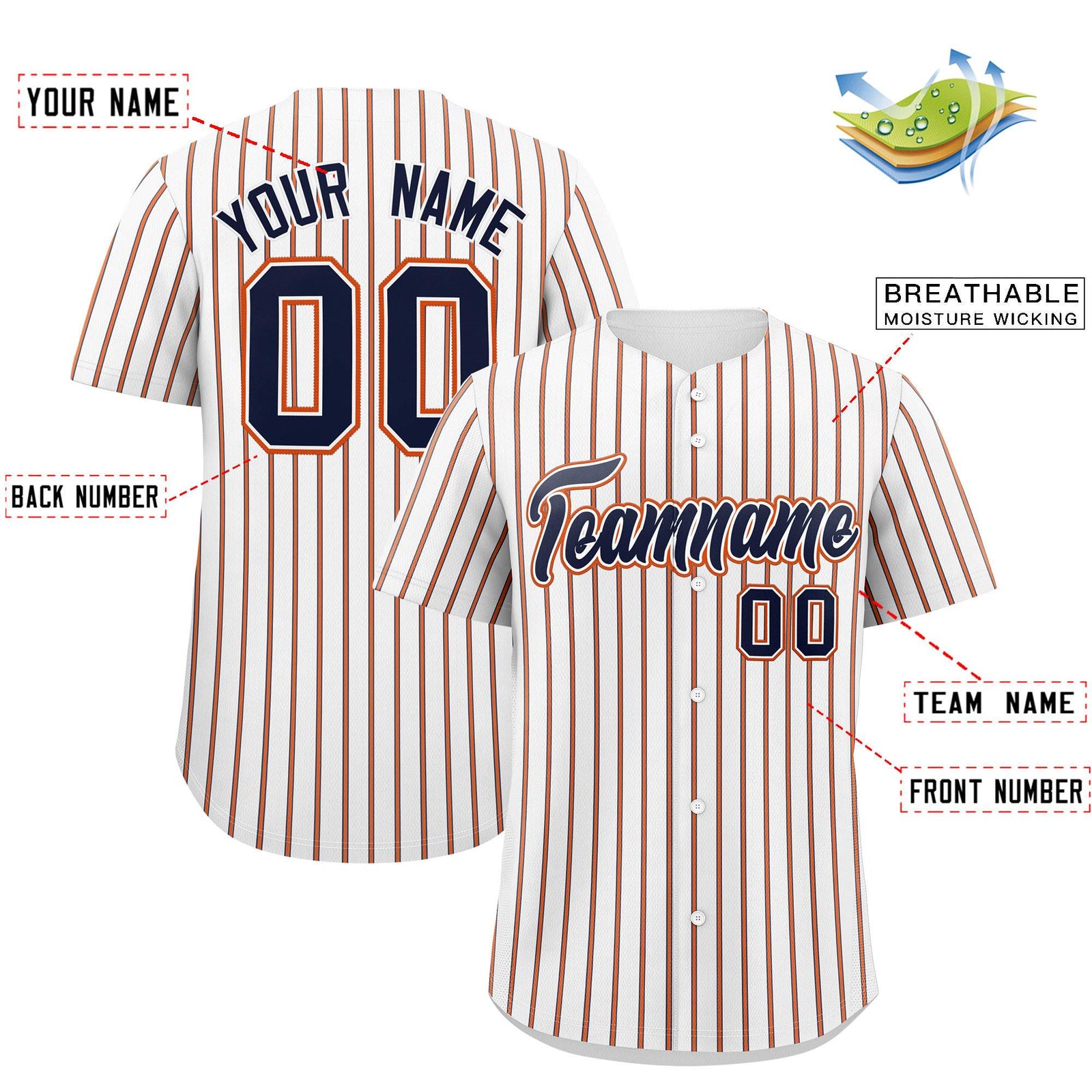 Custom White Navy Tricolor Stripe Fashion Authentic Baseball Jersey