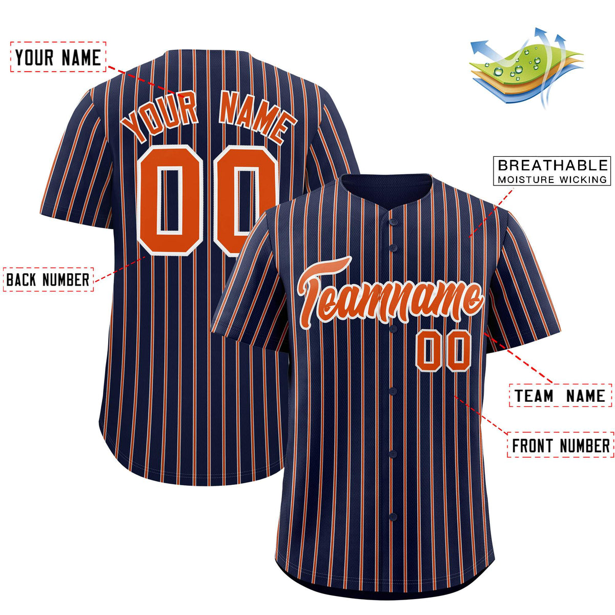 Custom Navy White Tricolor Stripe Fashion Authentic Baseball Jersey