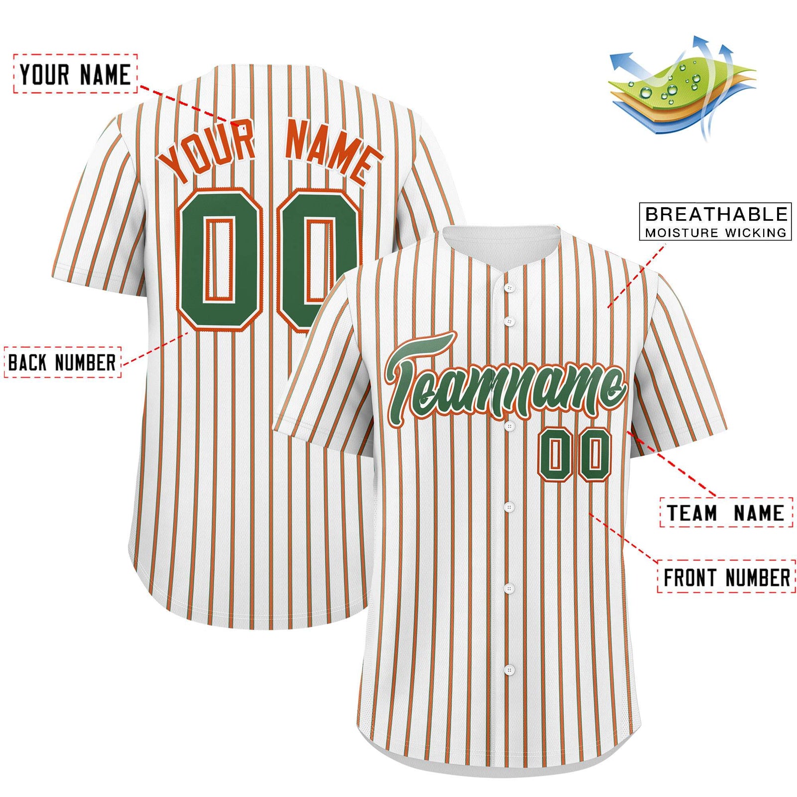 Custom White Kelly Green Tricolor Stripe Fashion Authentic Baseball Jersey