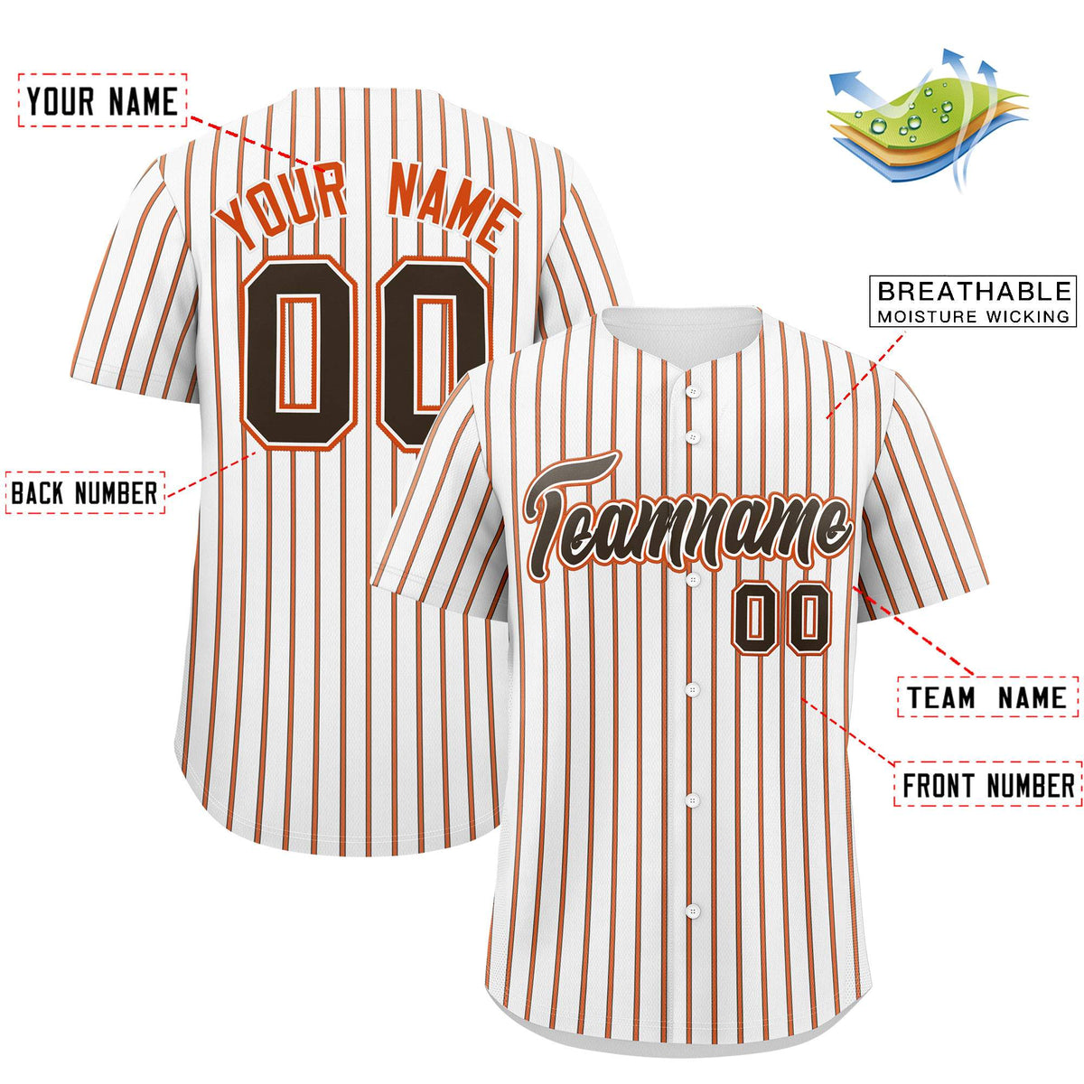 Custom White Brown Tricolor Stripe Fashion Authentic Baseball Jersey