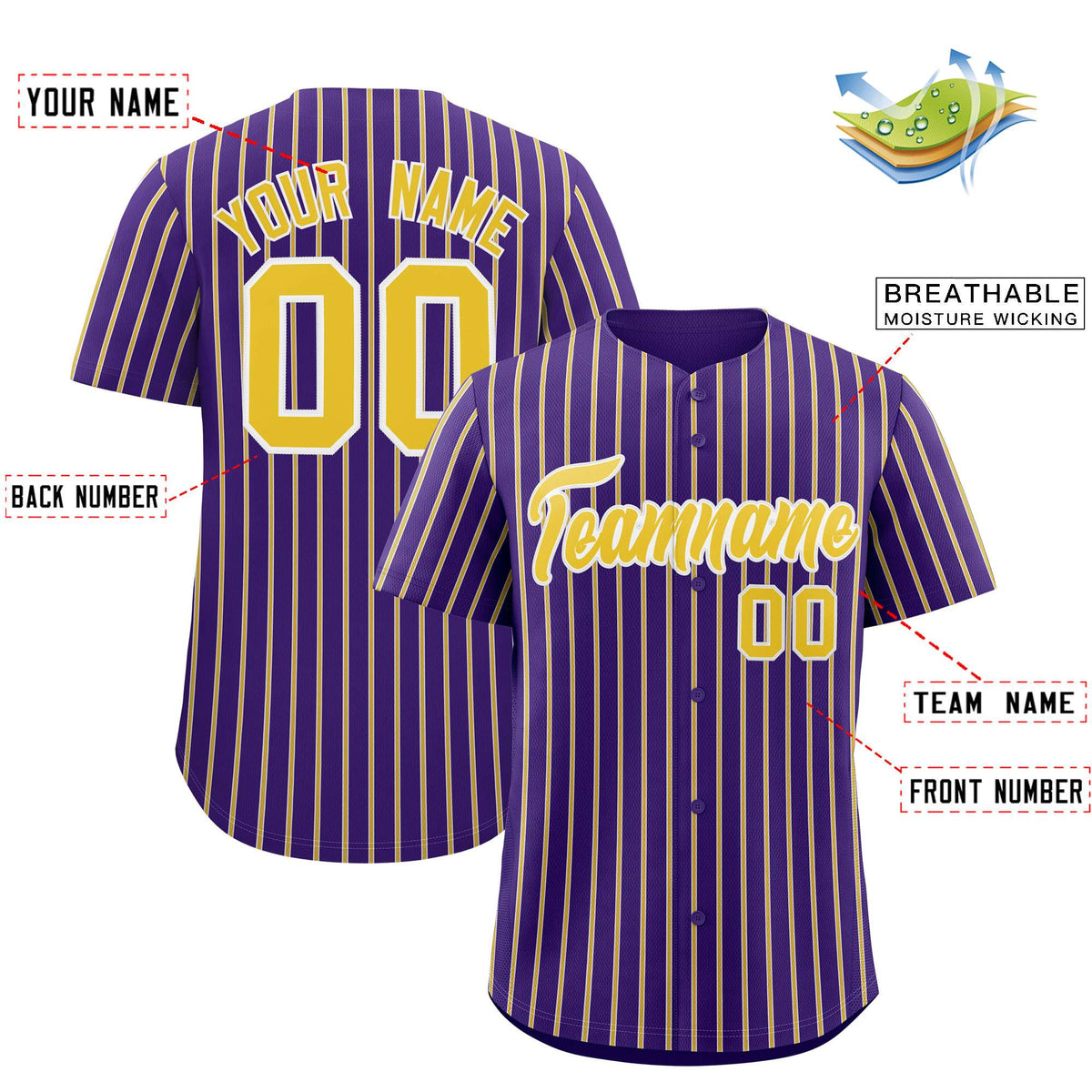 Custom Purple White Tricolor Stripe Fashion Authentic Baseball Jersey