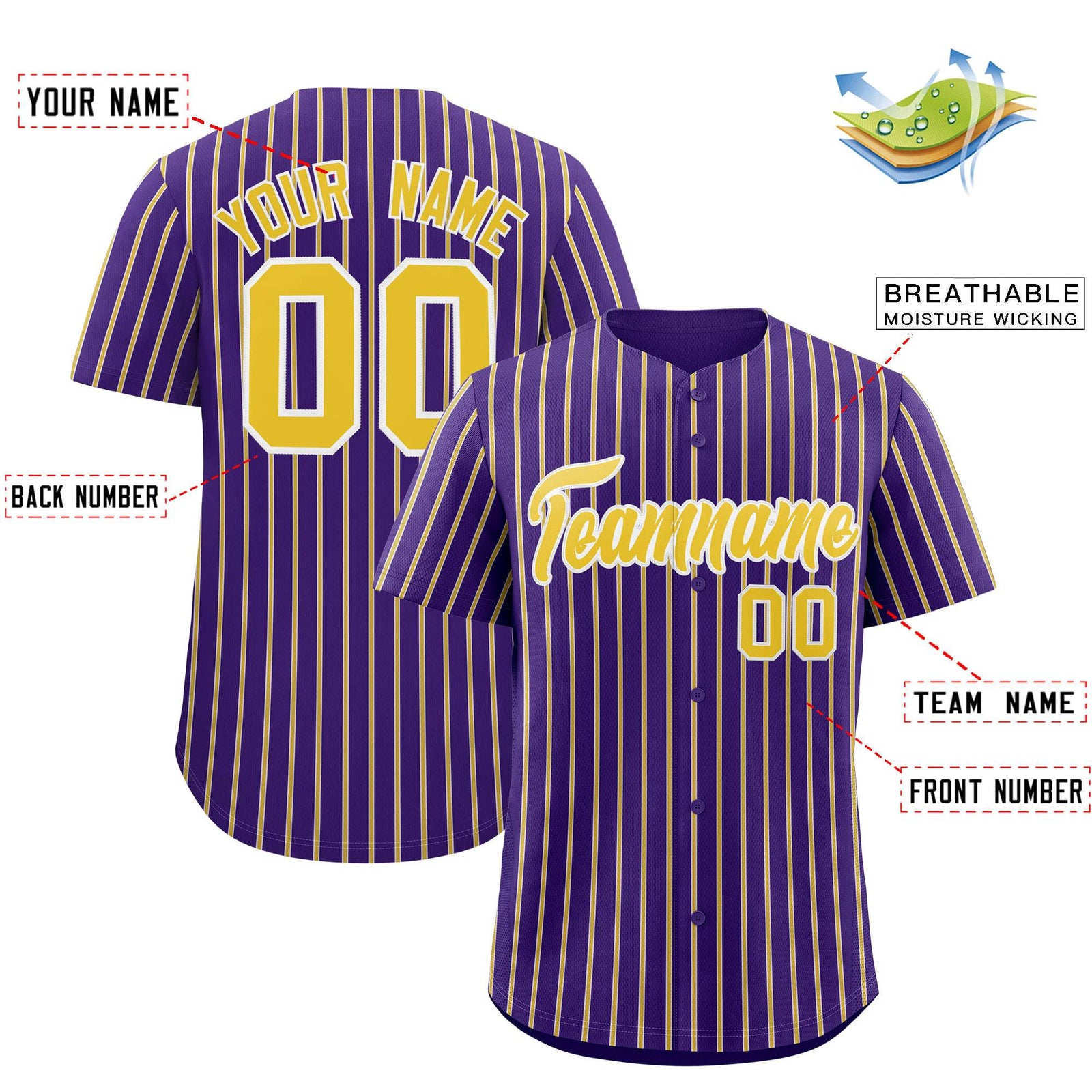 Custom Purple White Tricolor Stripe Fashion Authentic Baseball Jersey