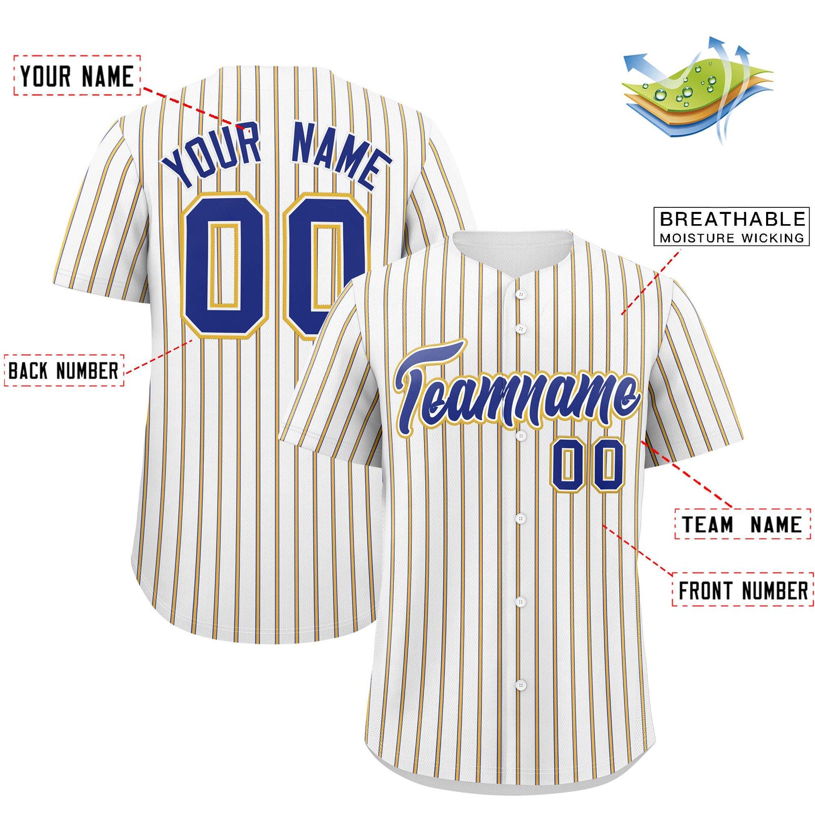 Custom White Royal Tricolor Stripe Fashion Authentic Baseball Jersey