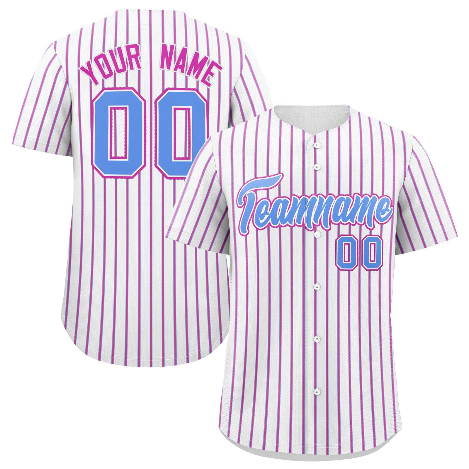 Custom White Powder Blue Tricolor Stripe Fashion Authentic Baseball Jersey