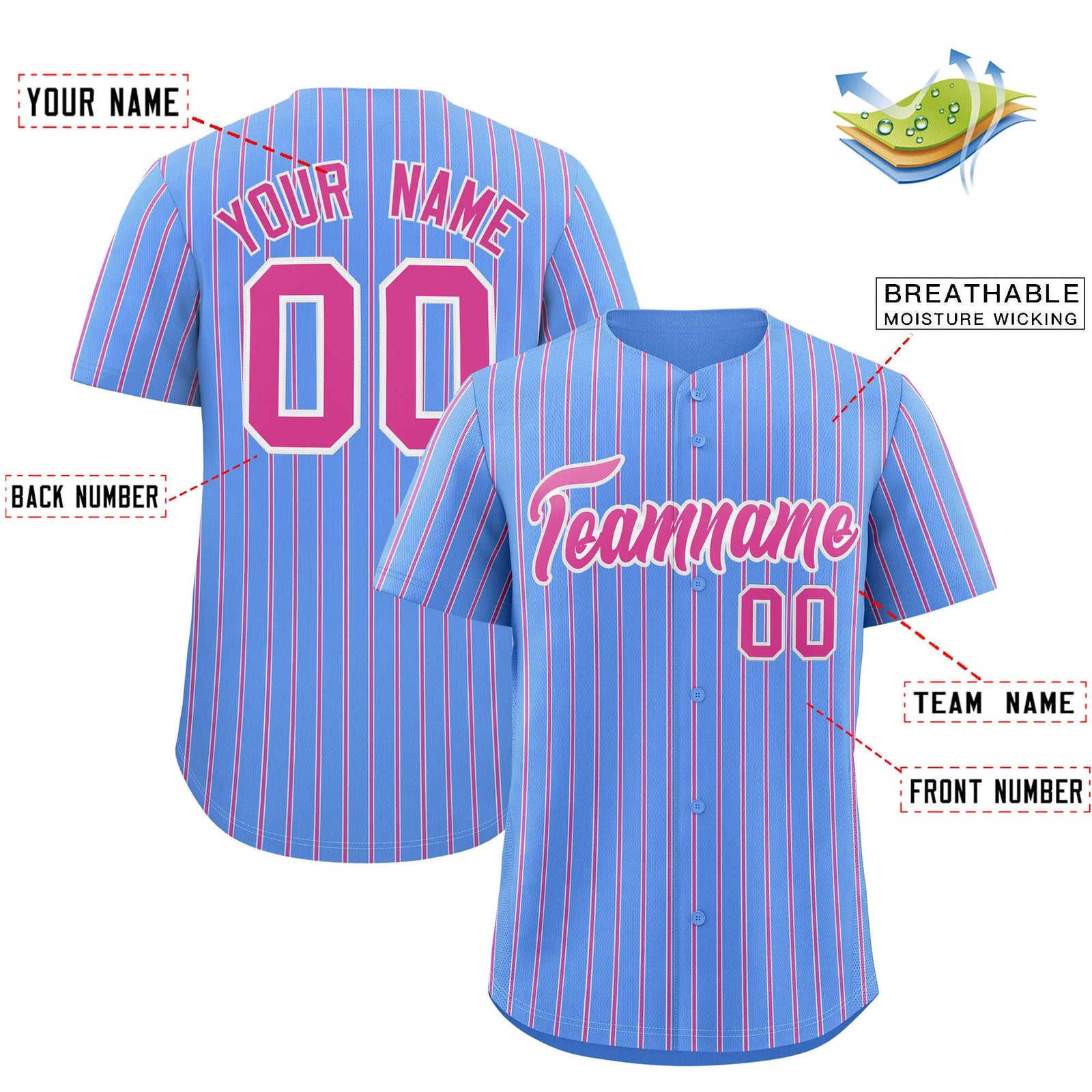 Custom Powder Blue White Tricolor Stripe Fashion Authentic Baseball Jersey