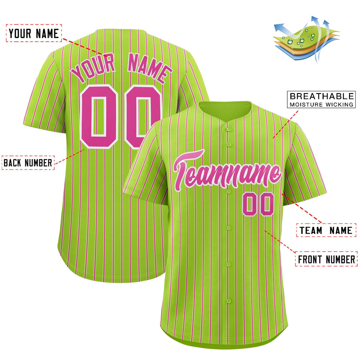 Custom Neon Green White Tricolor Stripe Fashion Authentic Baseball Jersey