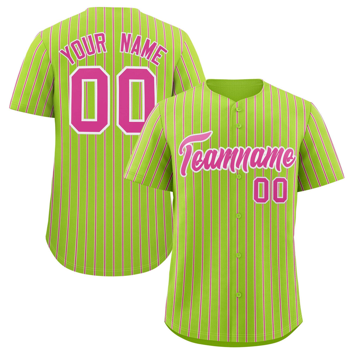 Custom Neon Green White Tricolor Stripe Fashion Authentic Baseball Jersey