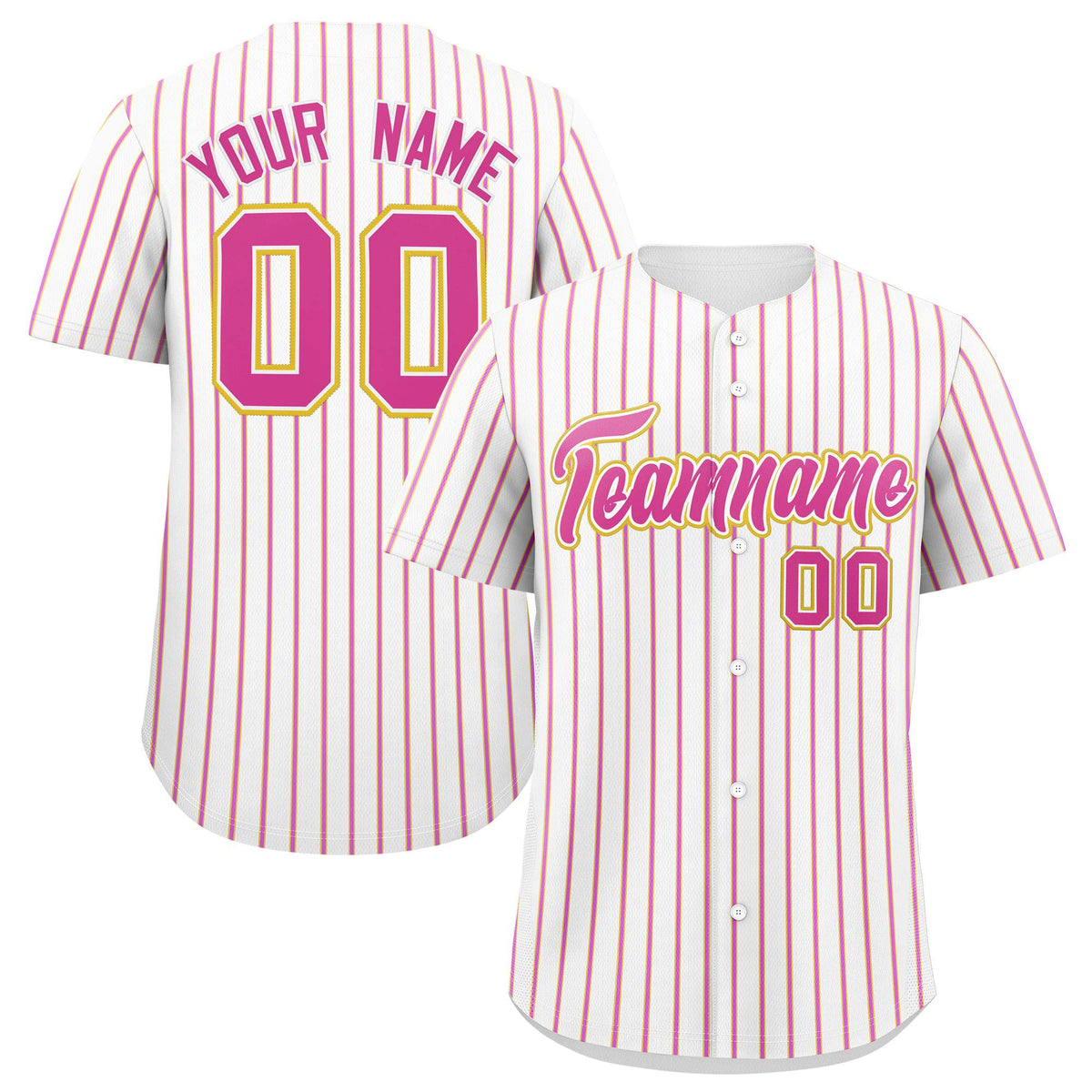 Custom White Gold Tricolor Stripe Fashion Authentic Baseball Jersey