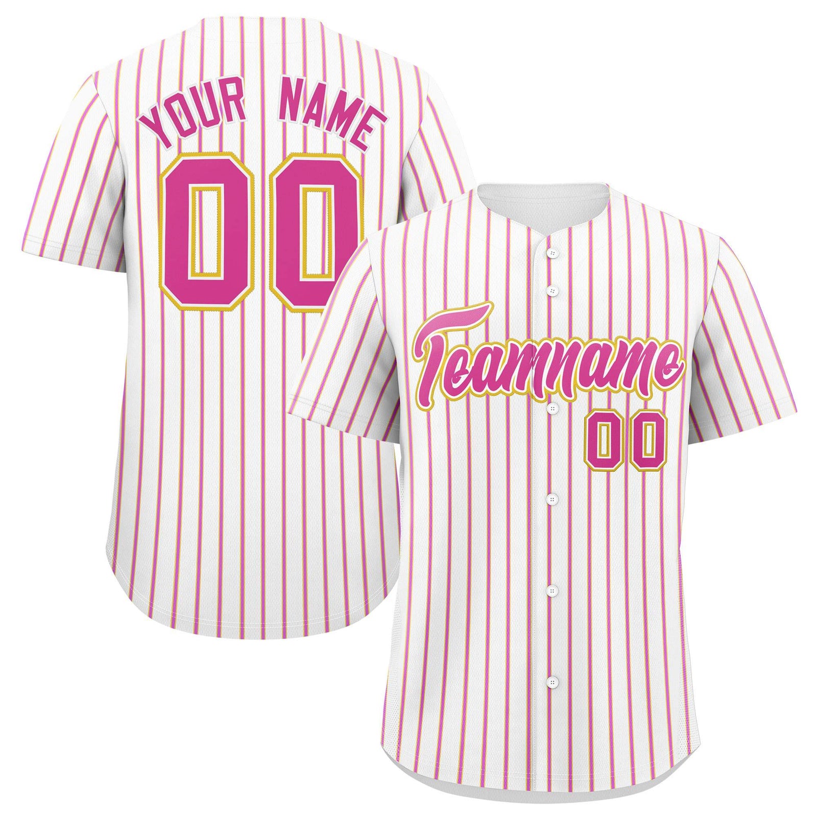 Custom White Gold Tricolor Stripe Fashion Authentic Baseball Jersey