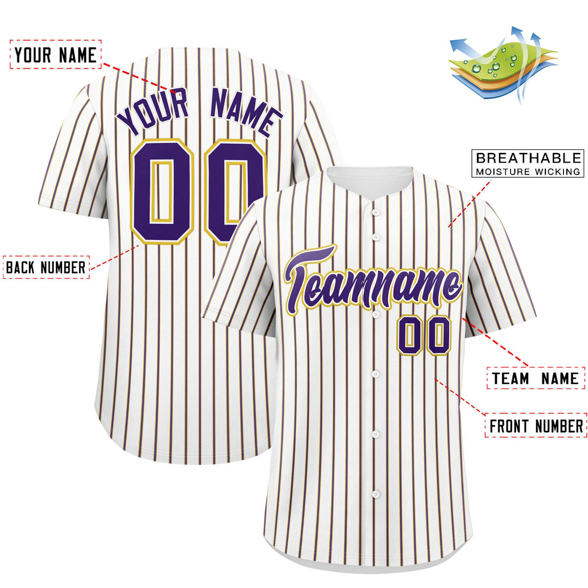 Custom White Gold Tricolor Stripe Fashion Authentic Baseball Jersey