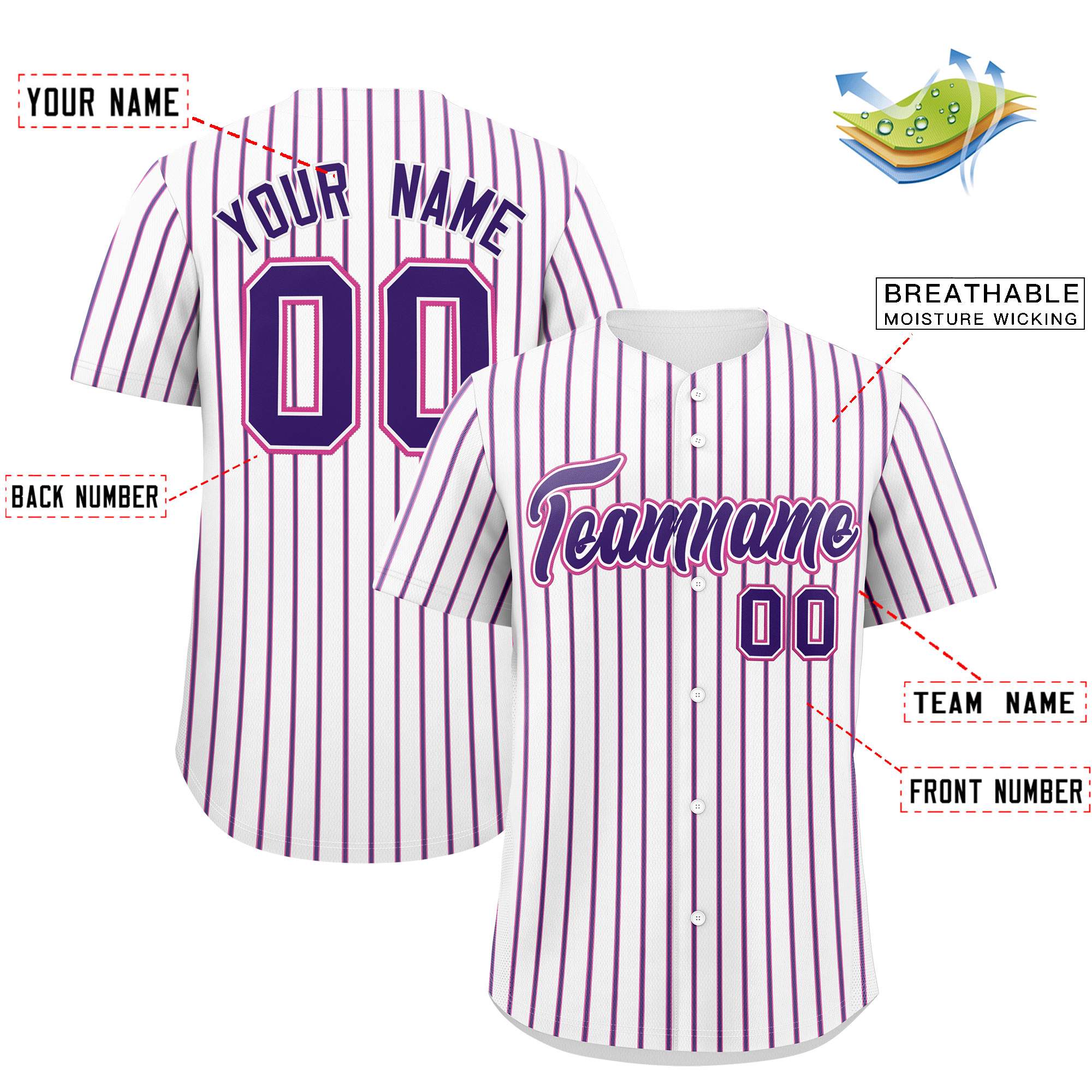 Custom White Pink Tricolor Stripe Fashion Authentic Baseball Jersey