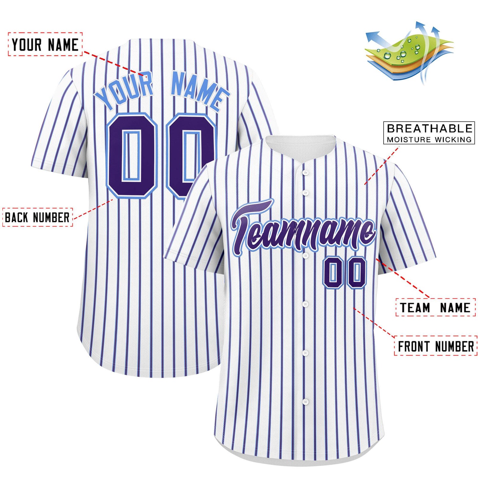 Custom White Powder Blue Tricolor Stripe Fashion Authentic Baseball Jersey
