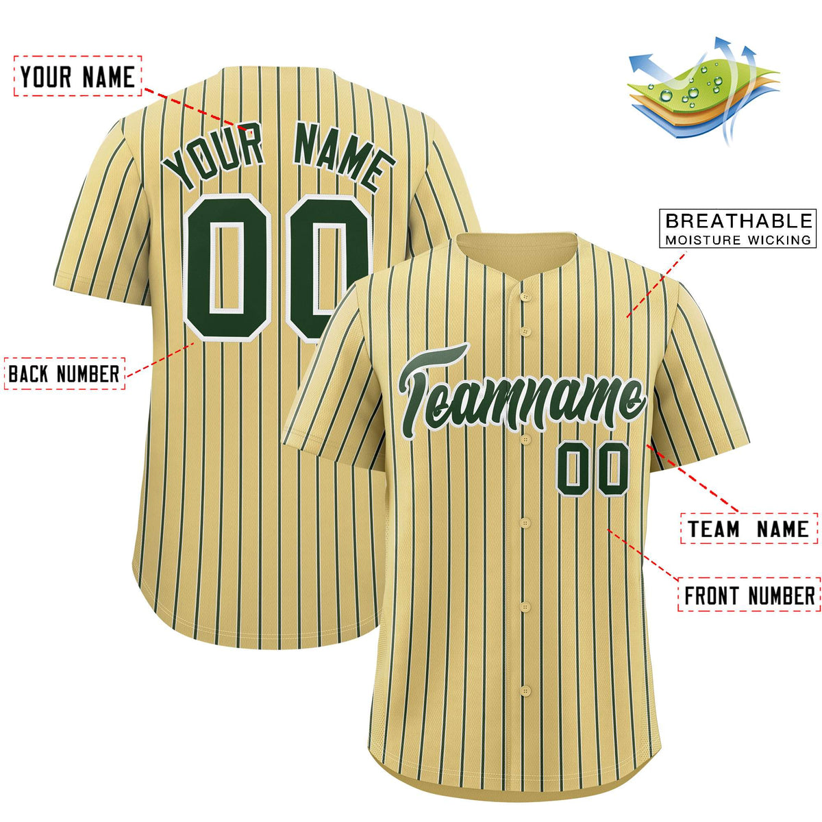 Custom Khaki White Tricolor Stripe Fashion Authentic Baseball Jersey