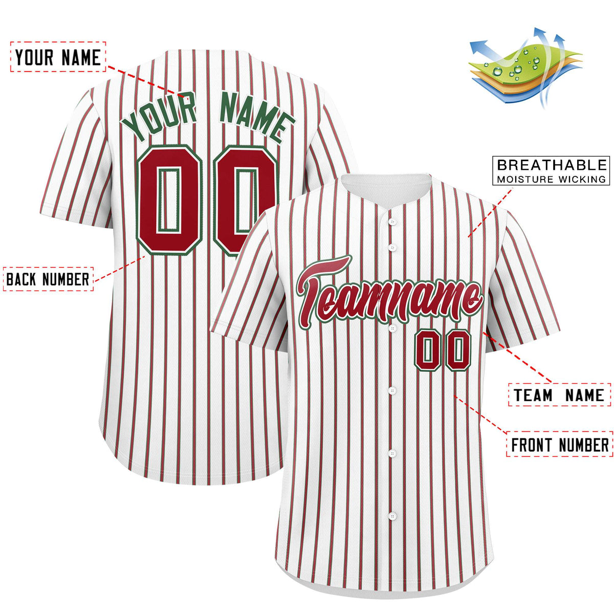 Custom White Kelly Green Tricolor Stripe Fashion Authentic Baseball Jersey
