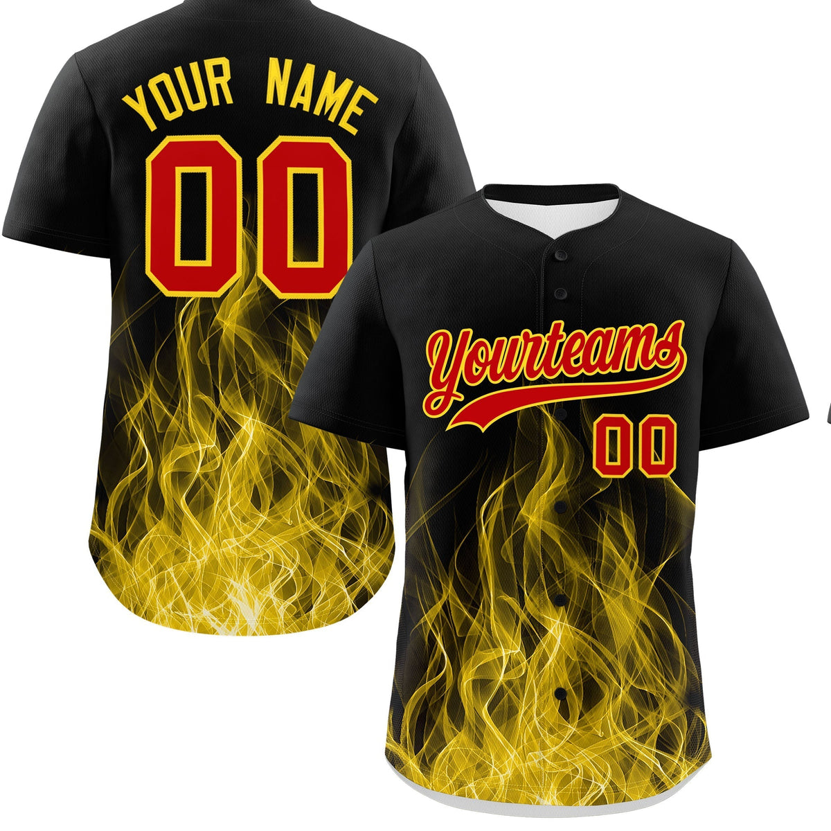 Custom Black Red Gold Flame Graffiti Pattern Personalization Baseball Jersey| KXKSHOP