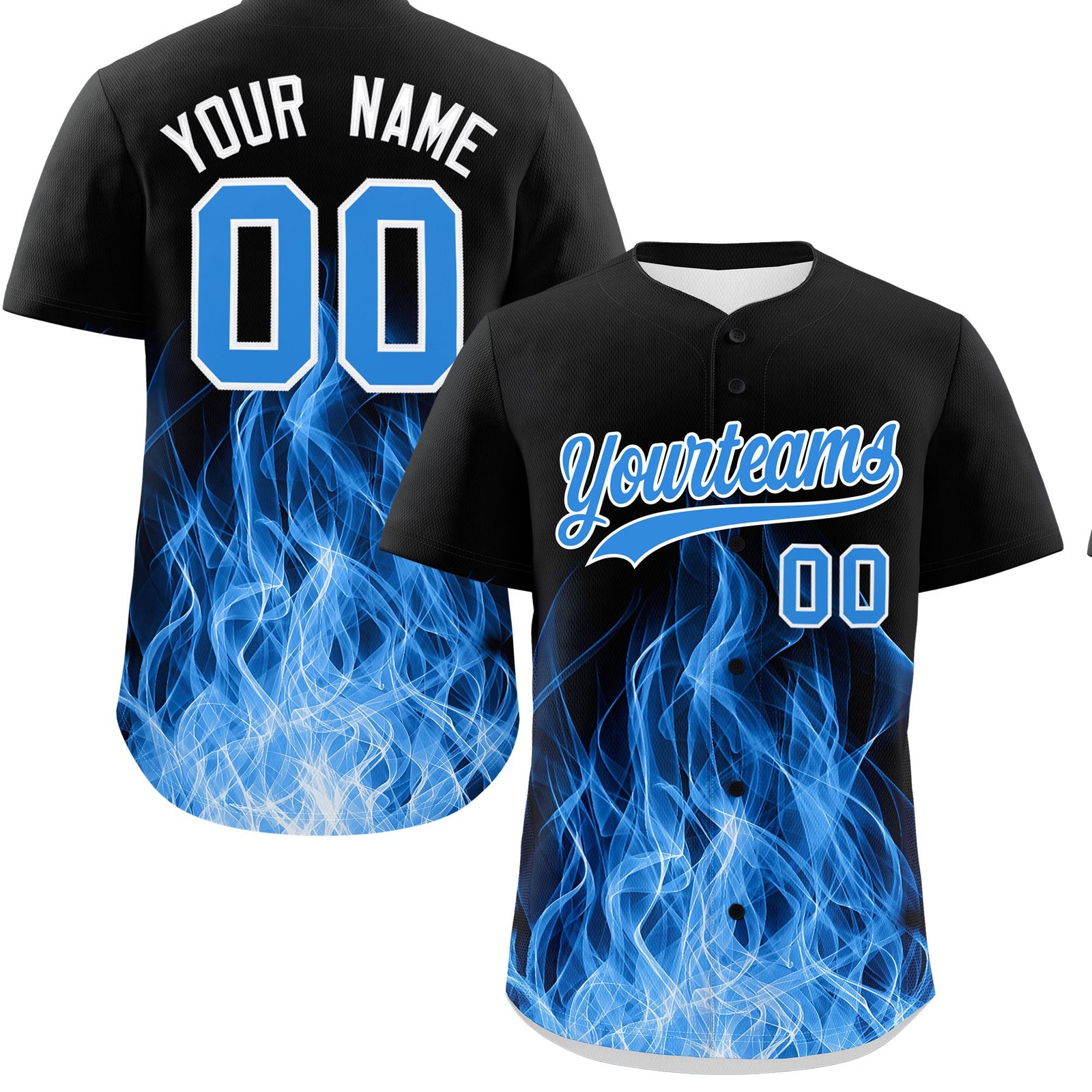 Custom Black Light Blue White Flame Graffiti Pattern Personalization Baseball Jersey| KXKSHOP