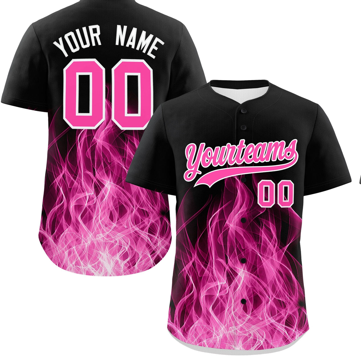 Custom Black Pink White Flame Graffiti Pattern Personalization Baseball Jersey| KXKSHOP